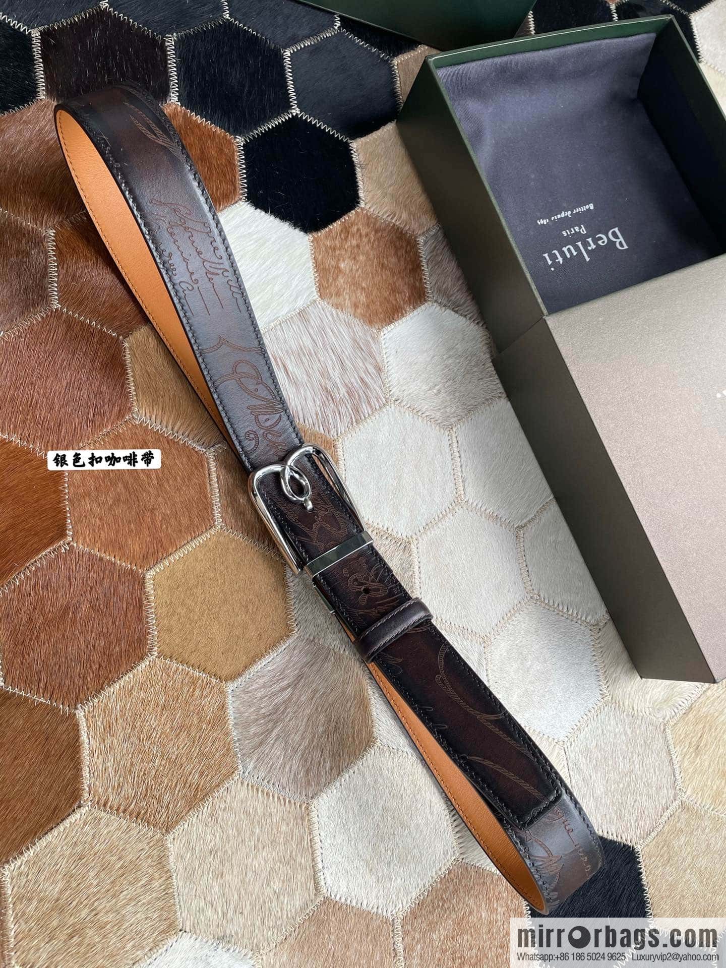 Berluti Stainless Steel Rotary Pin Metal Buckle 35mm Men's Business Belt