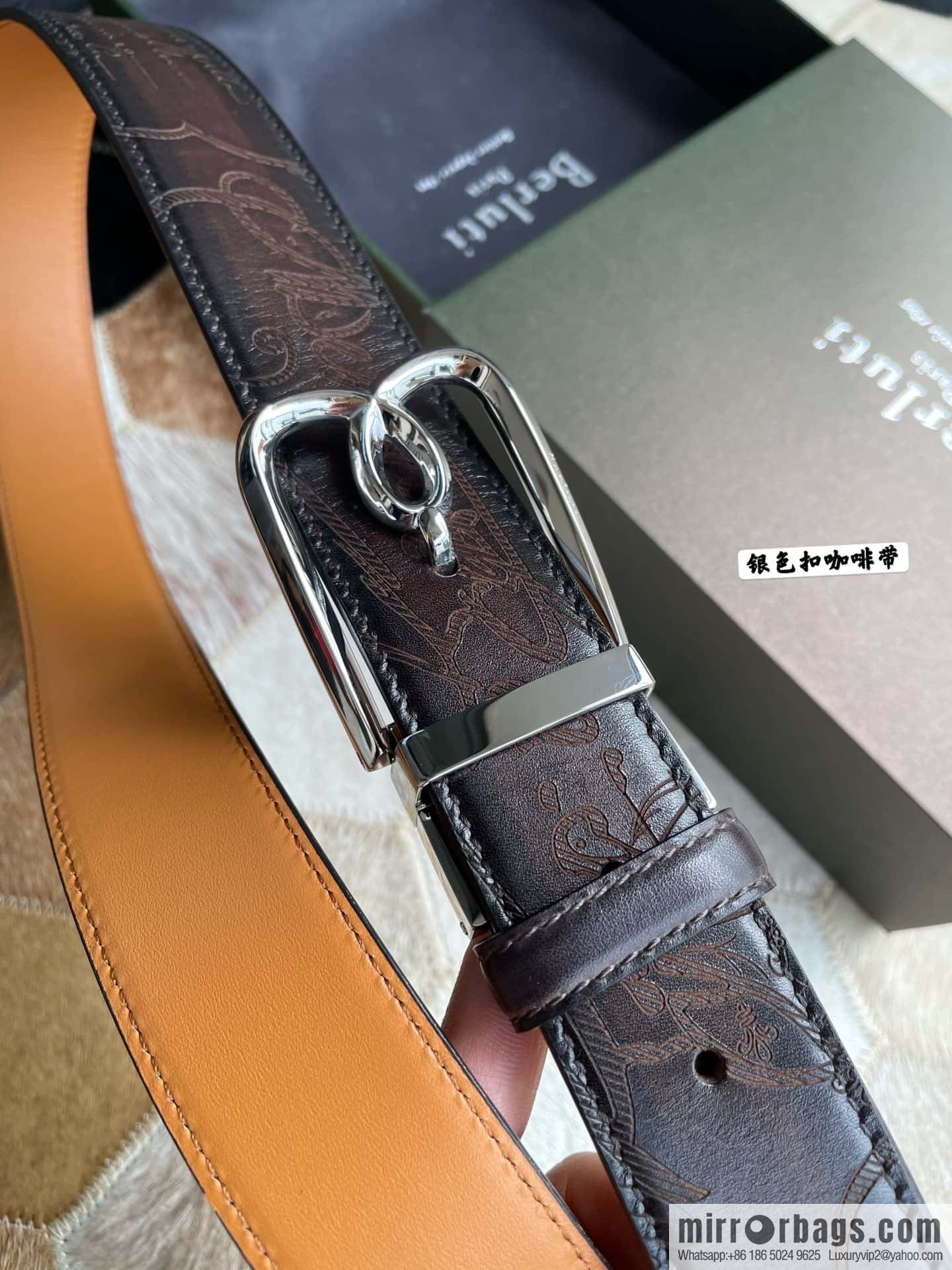 Berluti Stainless Steel Rotary Pin Metal Buckle 35mm Men's Business Belt