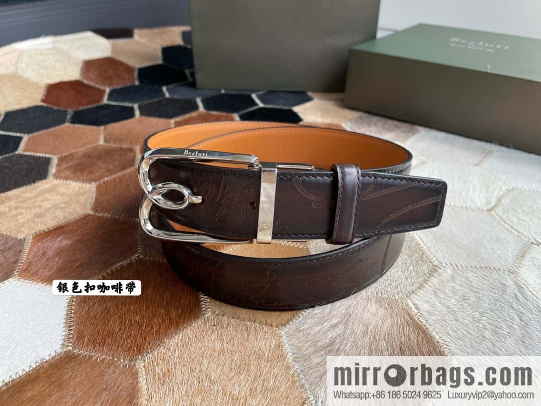 Berluti Stainless Steel Rotary Pin Metal Buckle 35mm Men's Business Belt