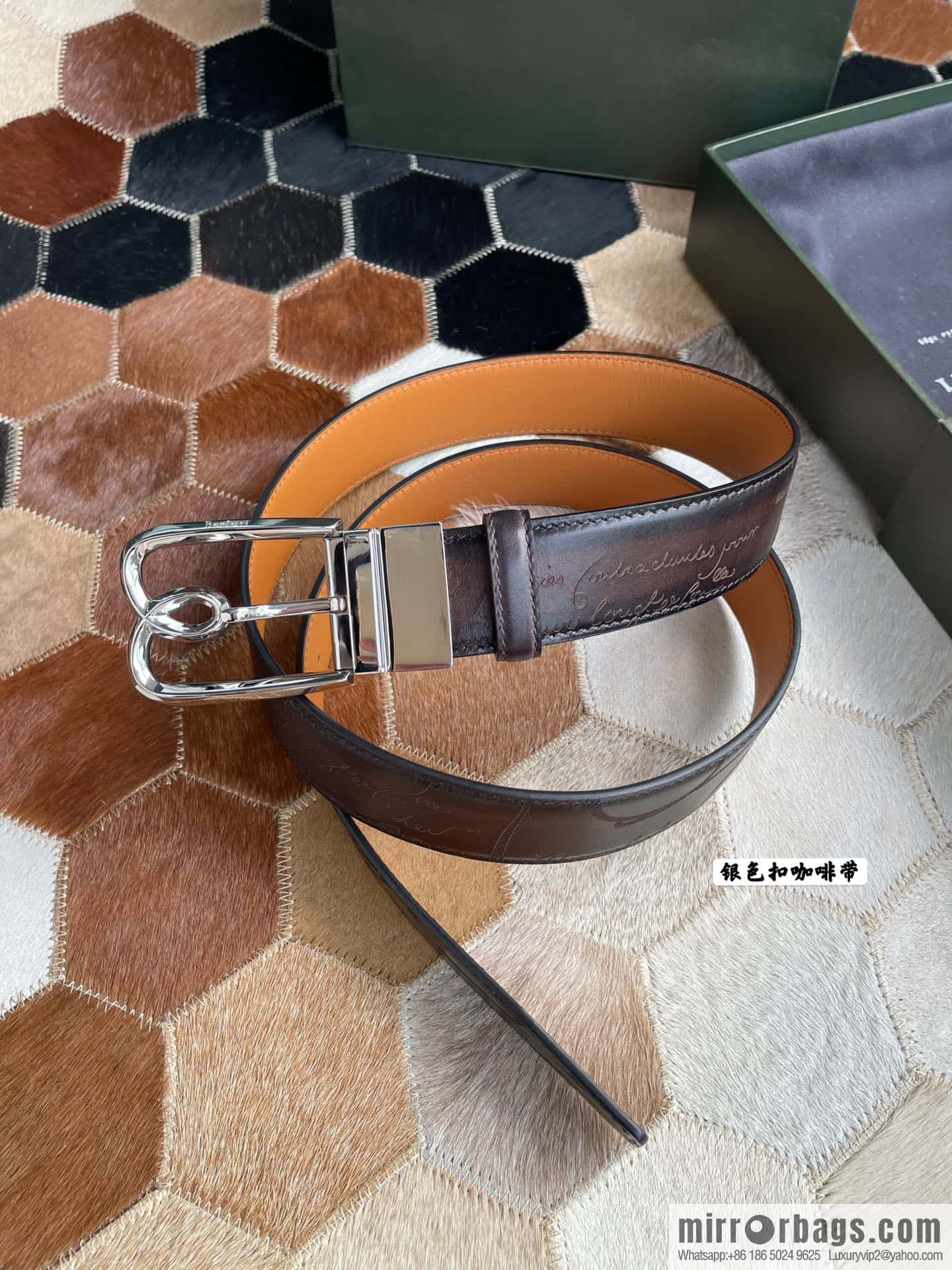 Berluti Stainless Steel Rotary Pin Metal Buckle 35mm Men's Business Belt