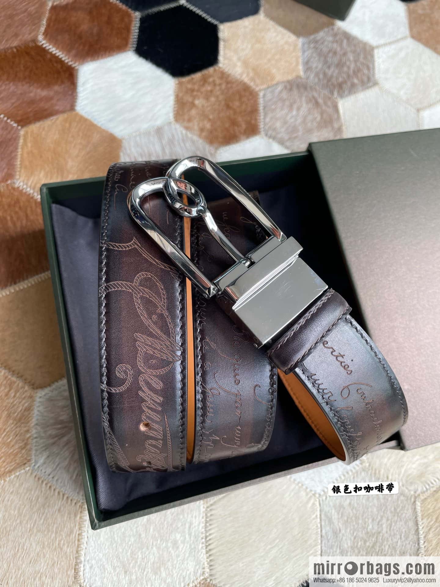 Berluti Stainless Steel Rotary Pin Metal Buckle 35mm Men's Business Belt