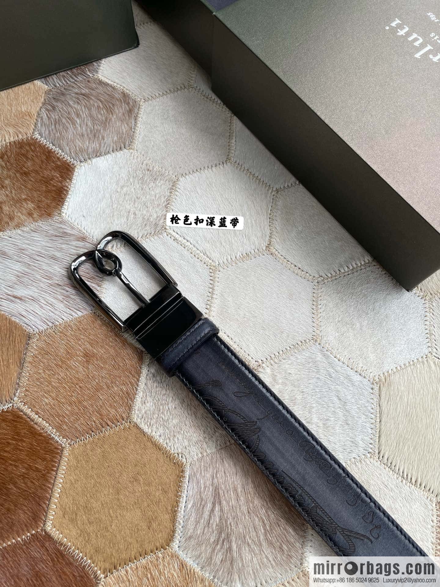 Berluti Stainless Steel Rotary Pin Metal Buckle 35mm Men's Business Belt