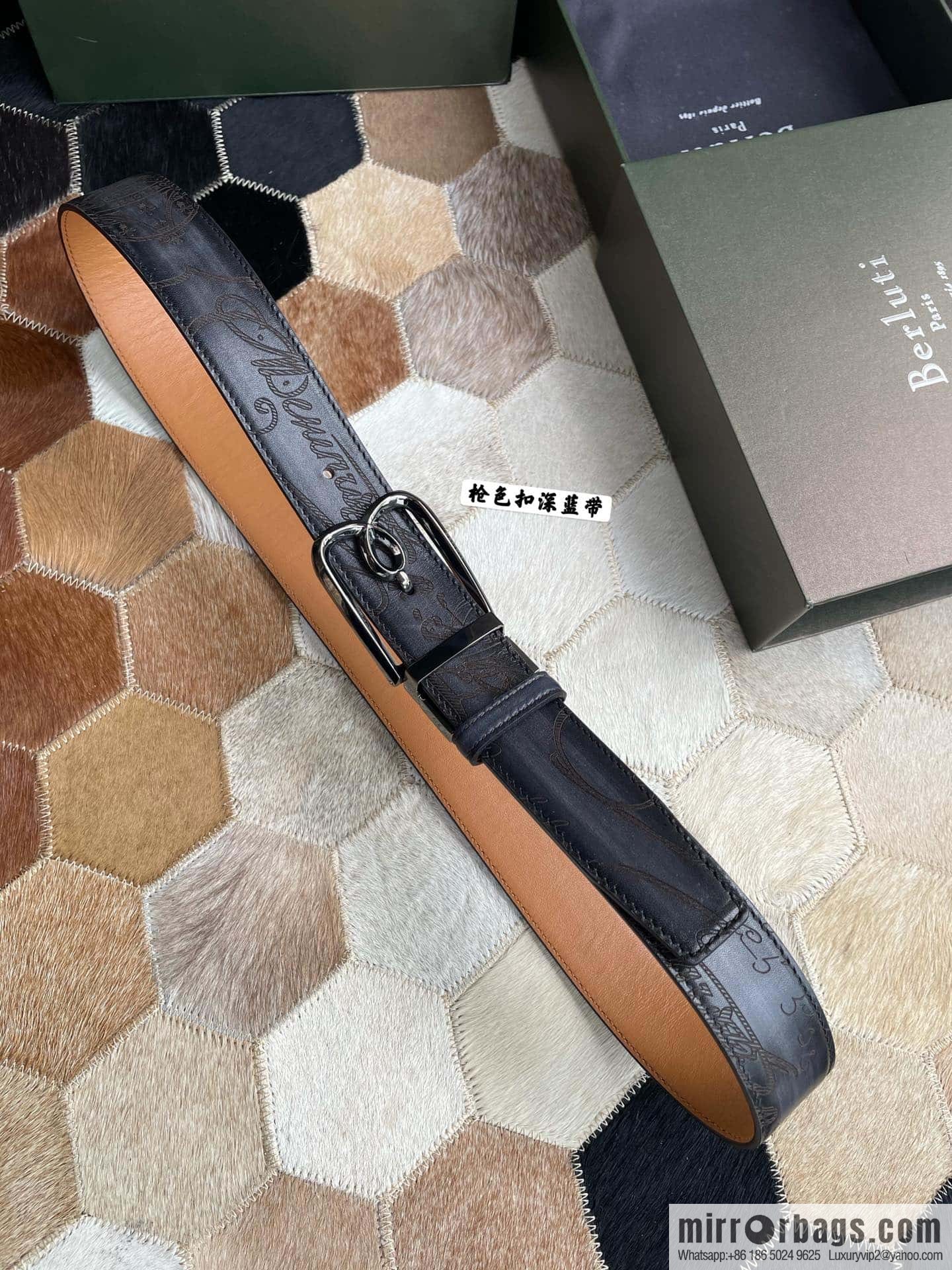 Berluti Stainless Steel Rotary Pin Metal Buckle 35mm Men's Business Belt