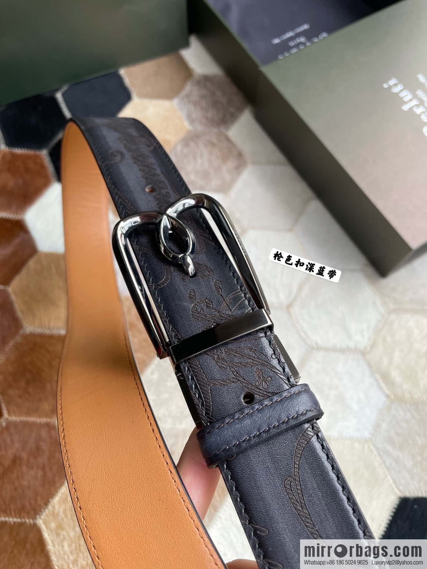 Berluti Stainless Steel Rotary Pin Metal Buckle 35mm Men's Business Belt