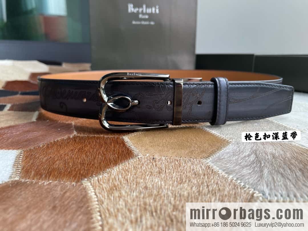 Berluti Stainless Steel Rotary Pin Metal Buckle 35mm Men's Business Belt