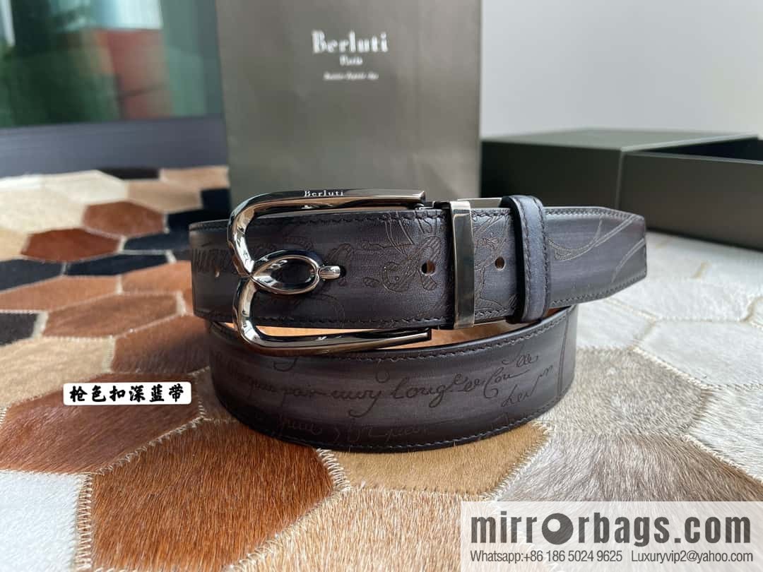 Berluti Stainless Steel Rotary Pin Metal Buckle 35mm Men's Business Belt