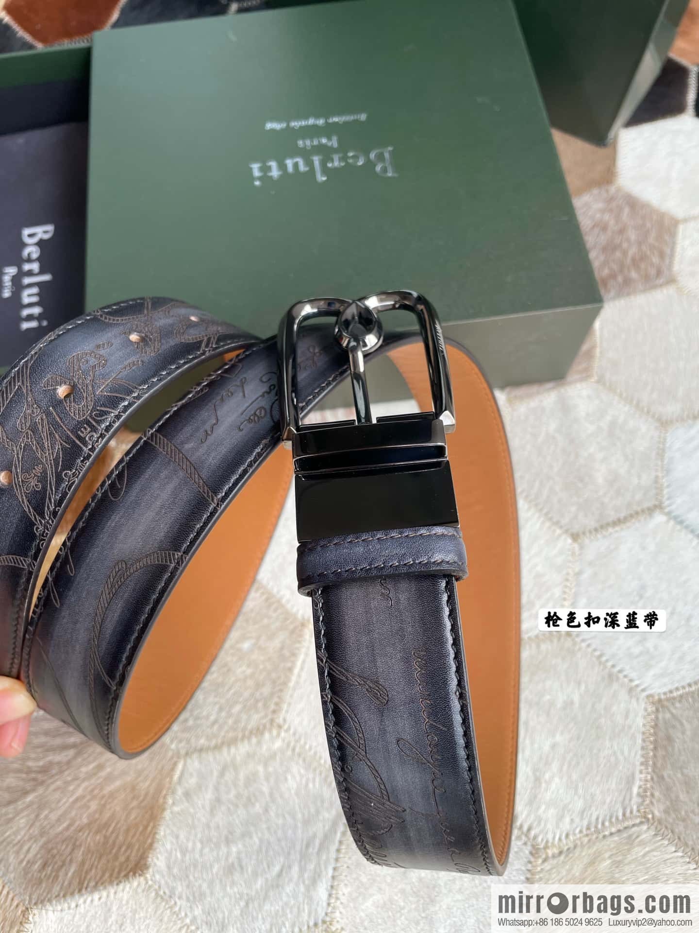Berluti Stainless Steel Rotary Pin Metal Buckle 35mm Men's Business Belt