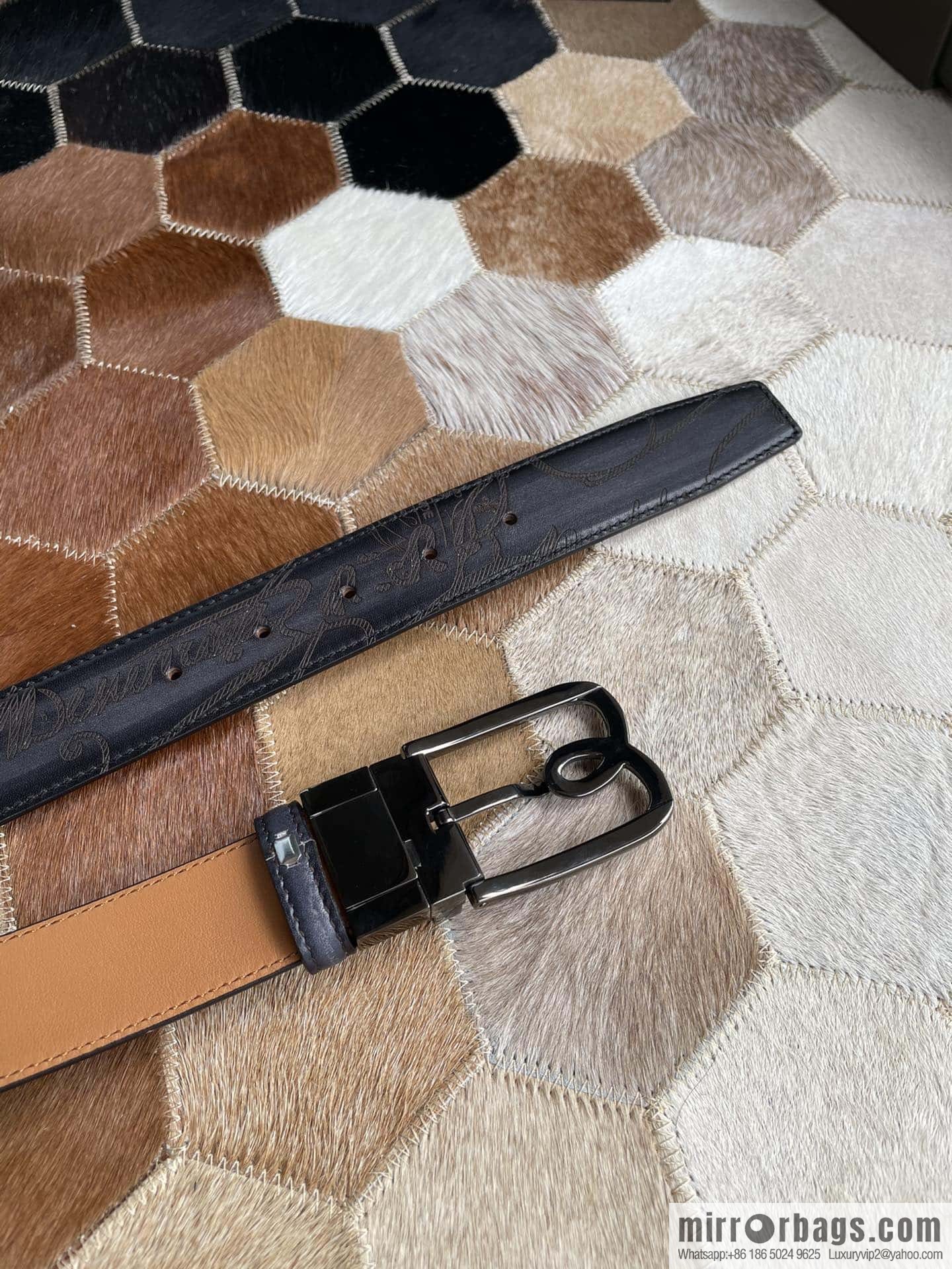 Berluti Stainless Steel Rotary Pin Metal Buckle 35mm Men's Business Belt
