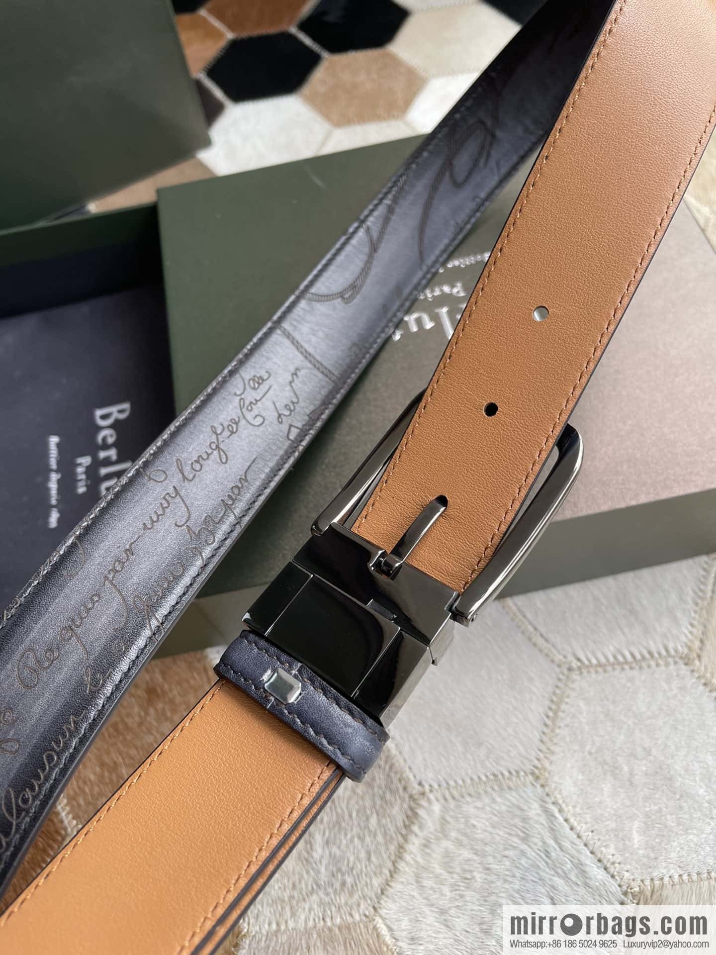 Berluti Stainless Steel Rotary Pin Metal Buckle 35mm Men's Business Belt