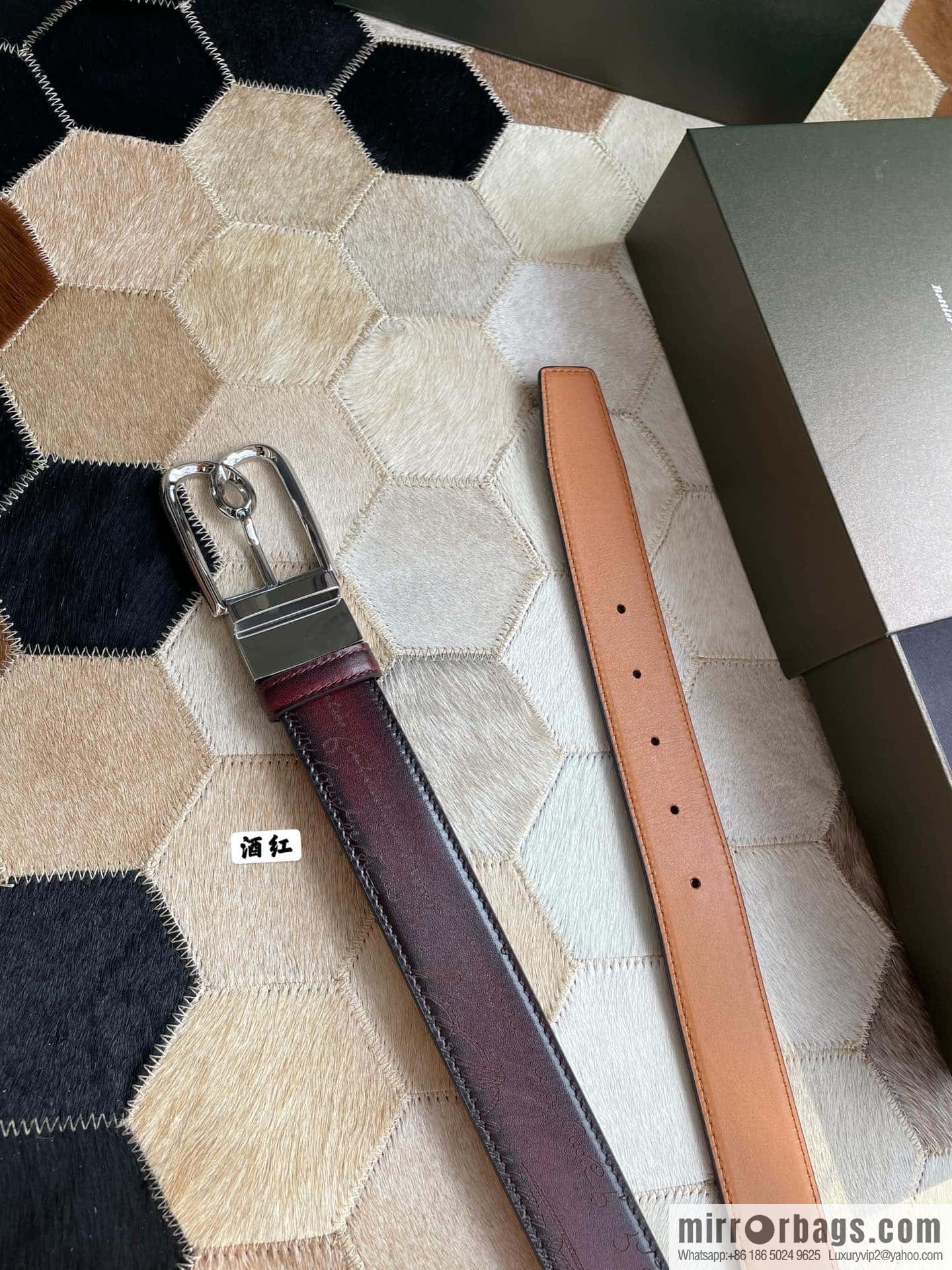 Berluti Stainless Steel Rotary Pin Metal Buckle 35mm Men's Business Belt