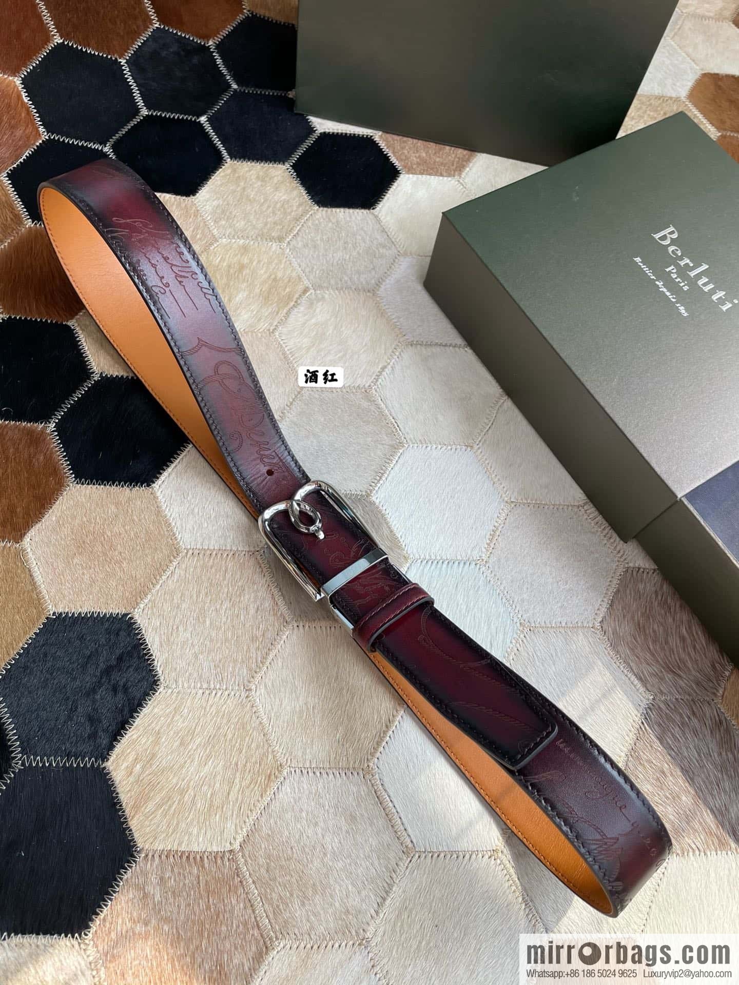Berluti Stainless Steel Rotary Pin Metal Buckle 35mm Men's Business Belt