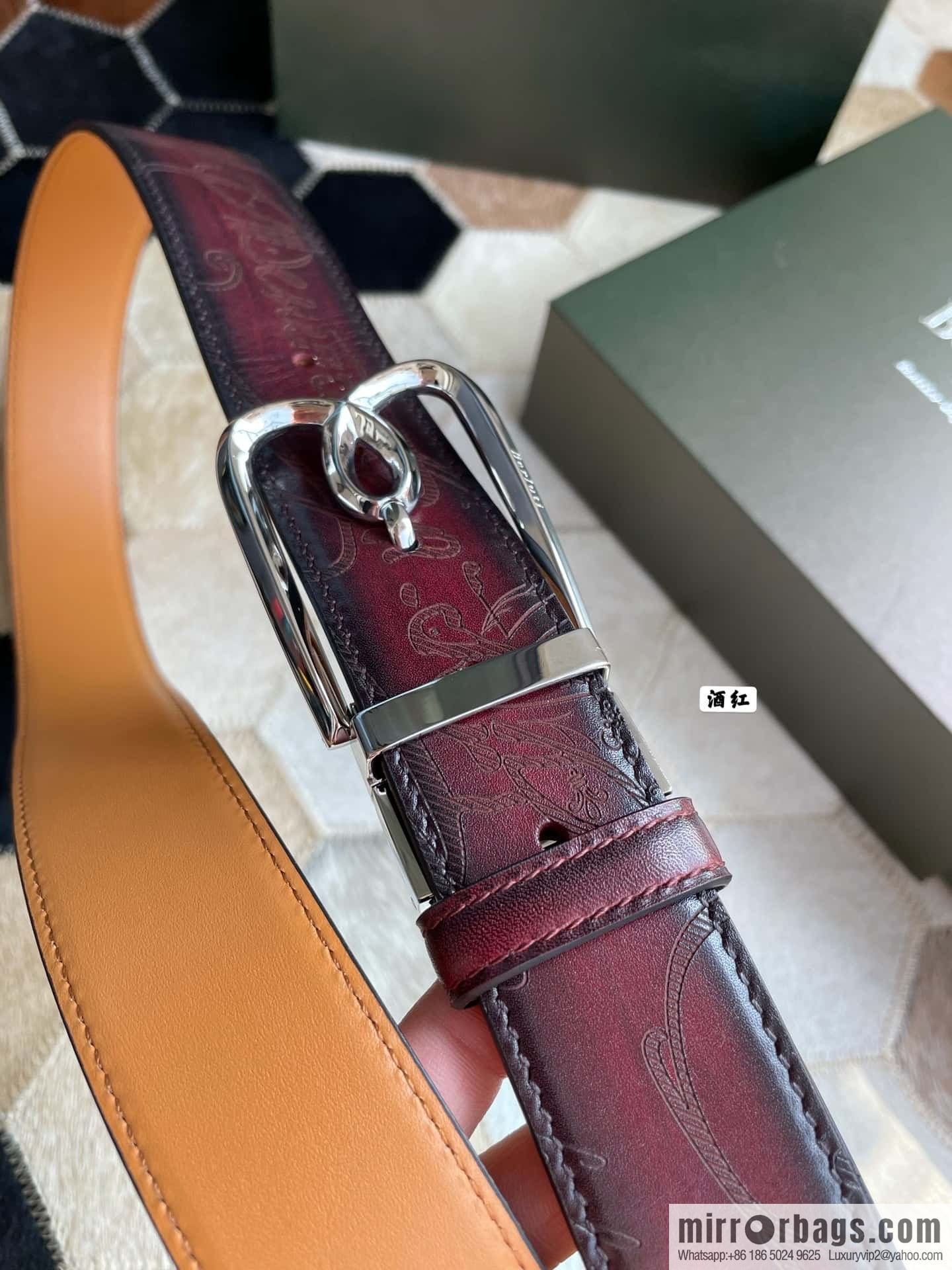 Berluti Stainless Steel Rotary Pin Metal Buckle 35mm Men's Business Belt