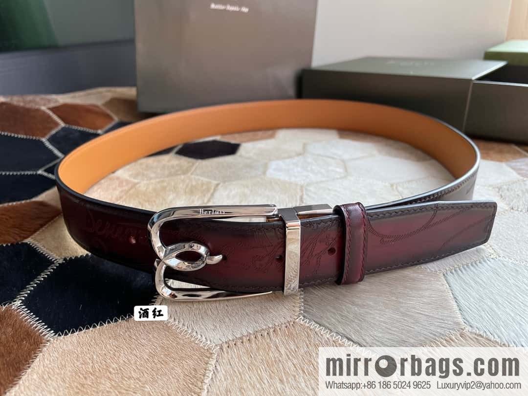 Berluti Stainless Steel Rotary Pin Metal Buckle 35mm Men's Business Belt