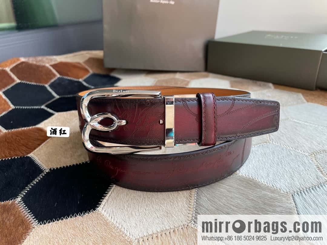Berluti Stainless Steel Rotary Pin Metal Buckle 35mm Men's Business Belt