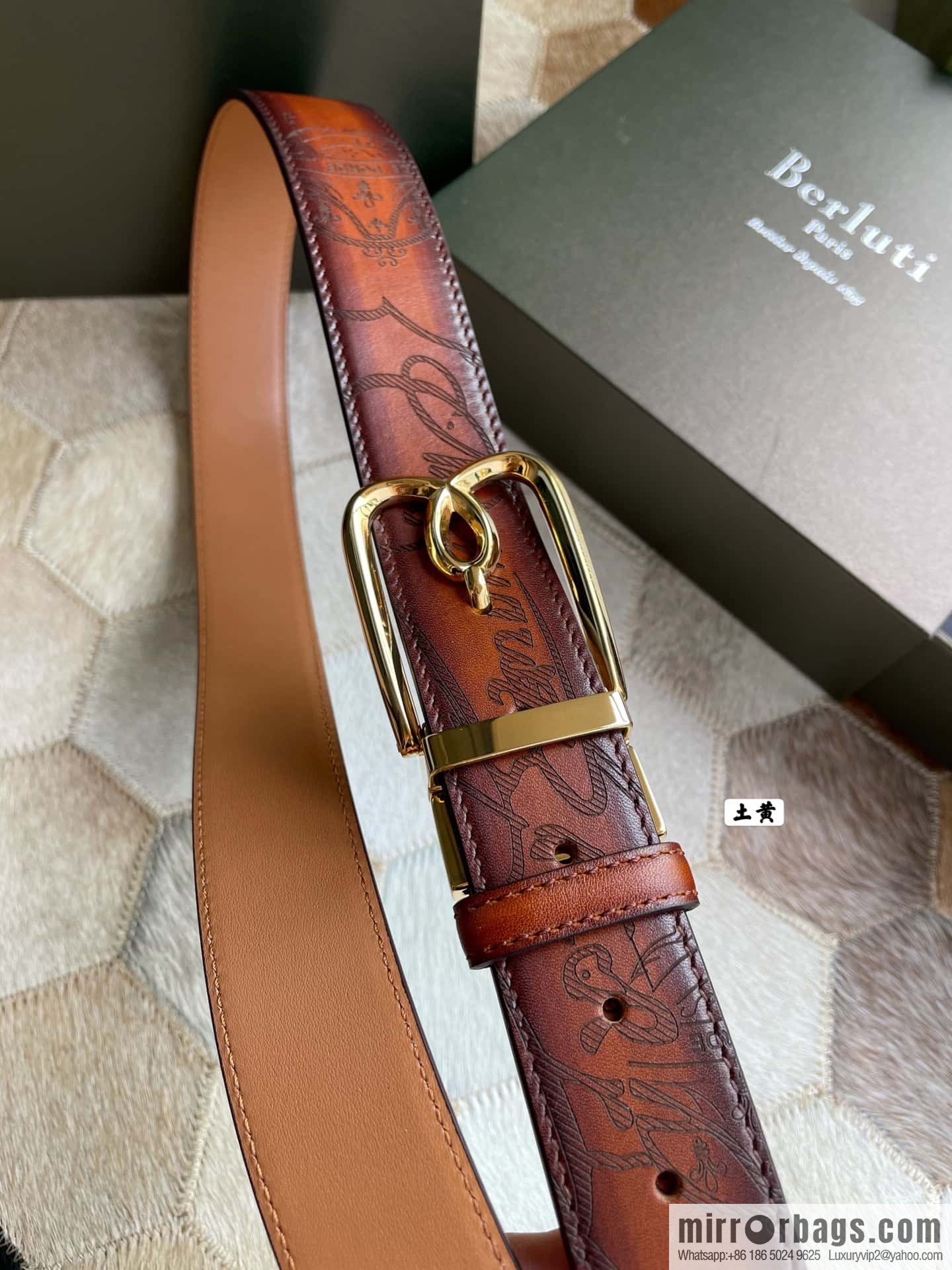 Berluti Stainless Steel Rotary Pin Metal Buckle 35mm Men's Business Belt