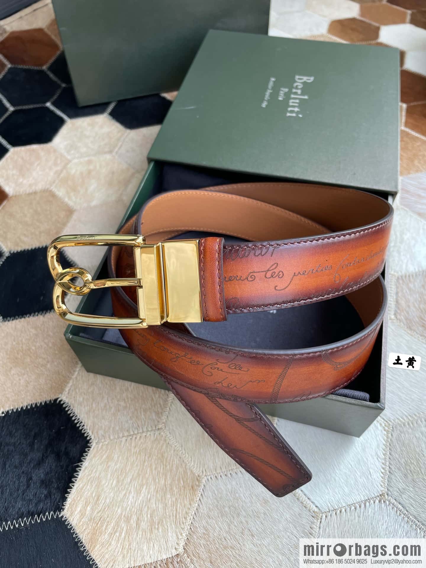 Berluti Stainless Steel Rotary Pin Metal Buckle 35mm Men's Business Belt