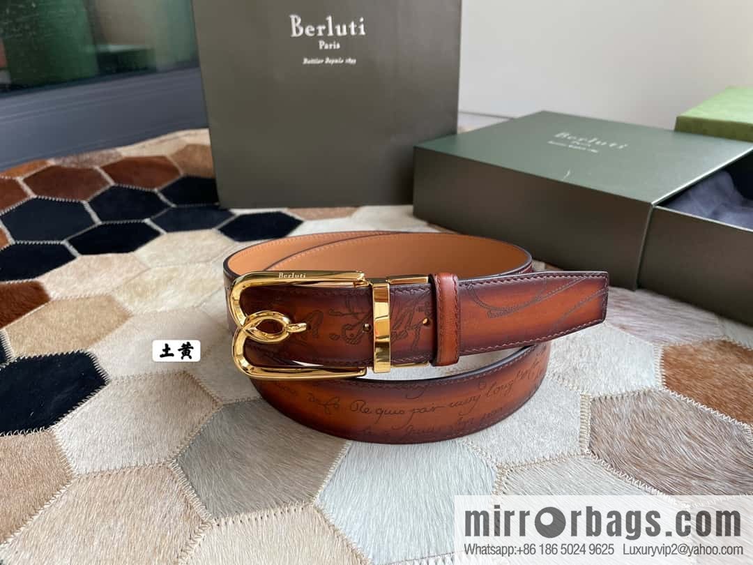 Berluti Stainless Steel Rotary Pin Metal Buckle 35mm Men's Business Belt