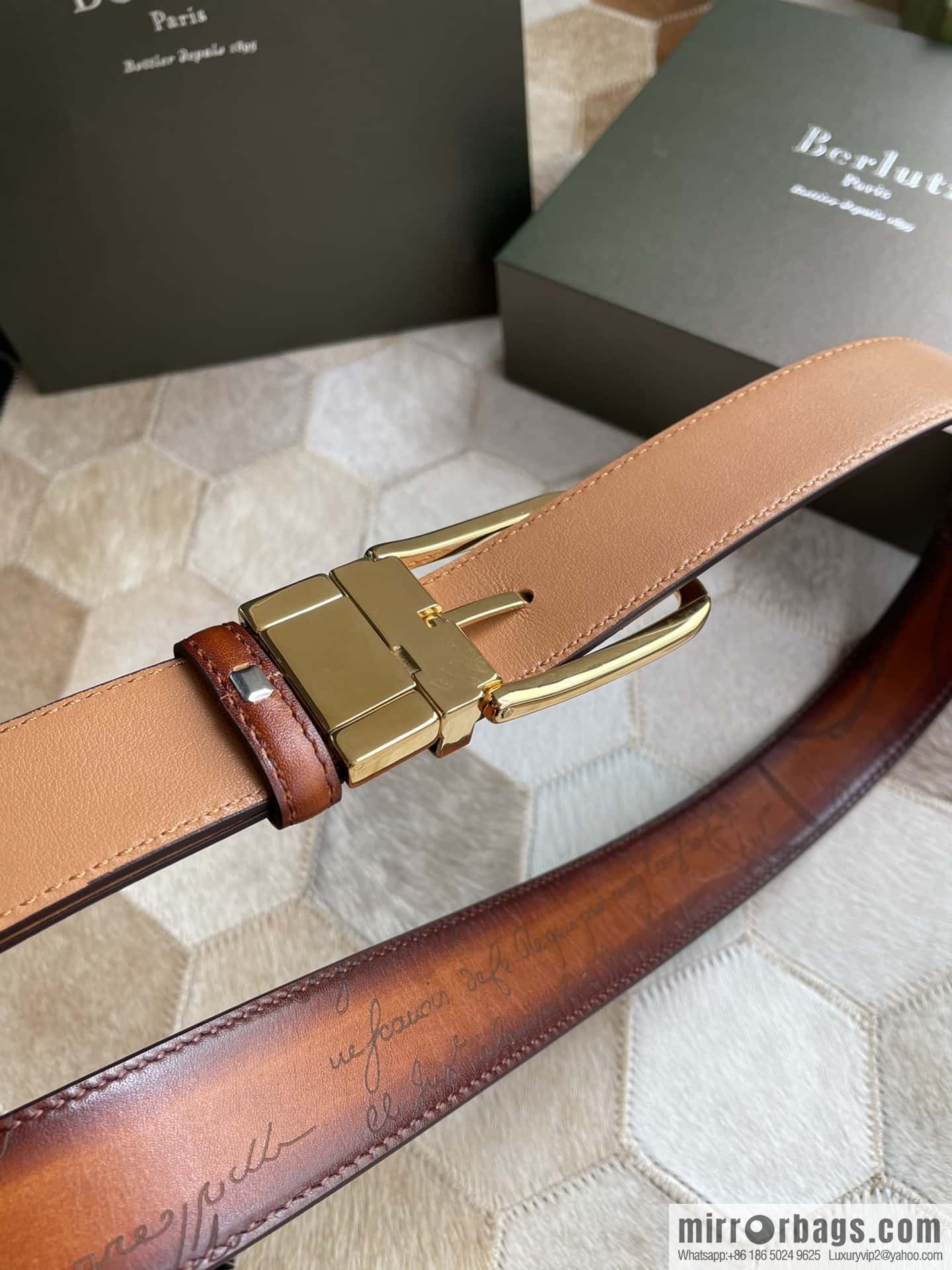 Berluti Stainless Steel Rotary Pin Metal Buckle 35mm Men's Business Belt