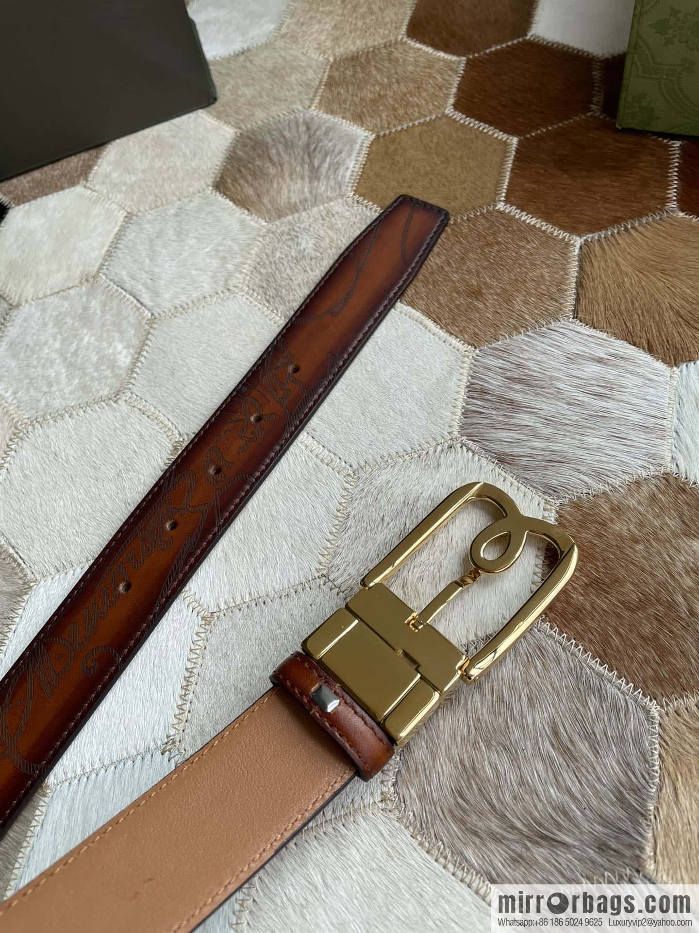 Berluti Stainless Steel Rotary Pin Metal Buckle 35mm Men's Business Belt