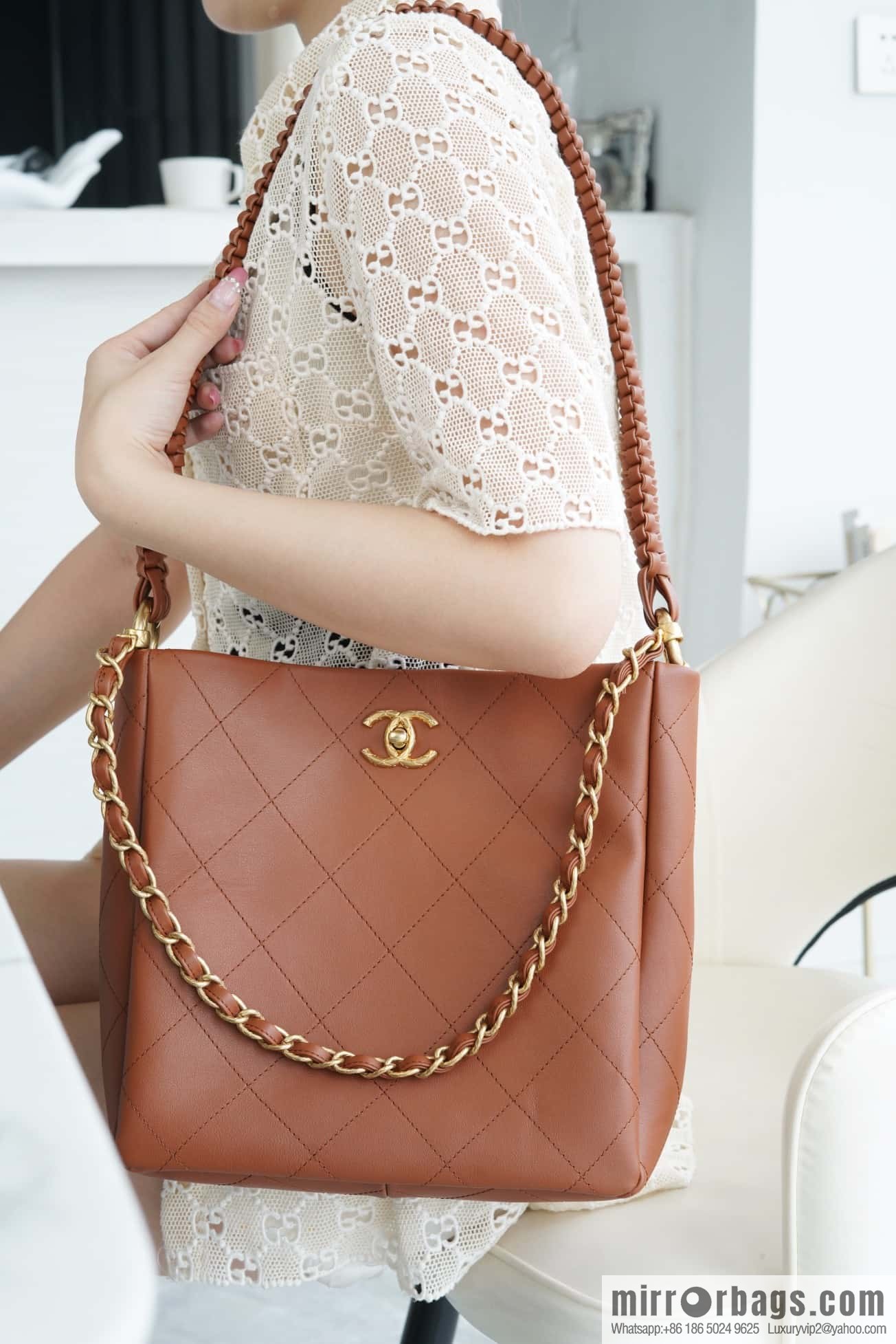 CHANEL 23A New HOBO hippie bag AS4210 caramel color