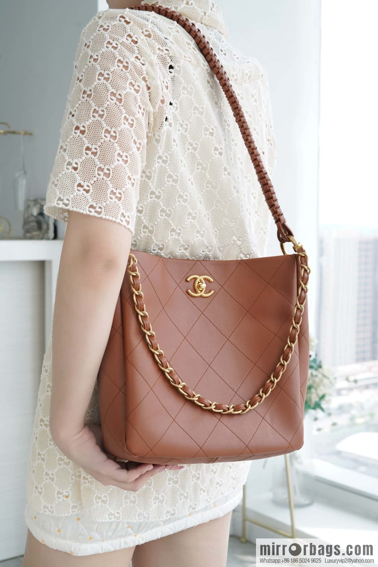 CHANEL 23A New HOBO hippie bag AS4210 caramel color