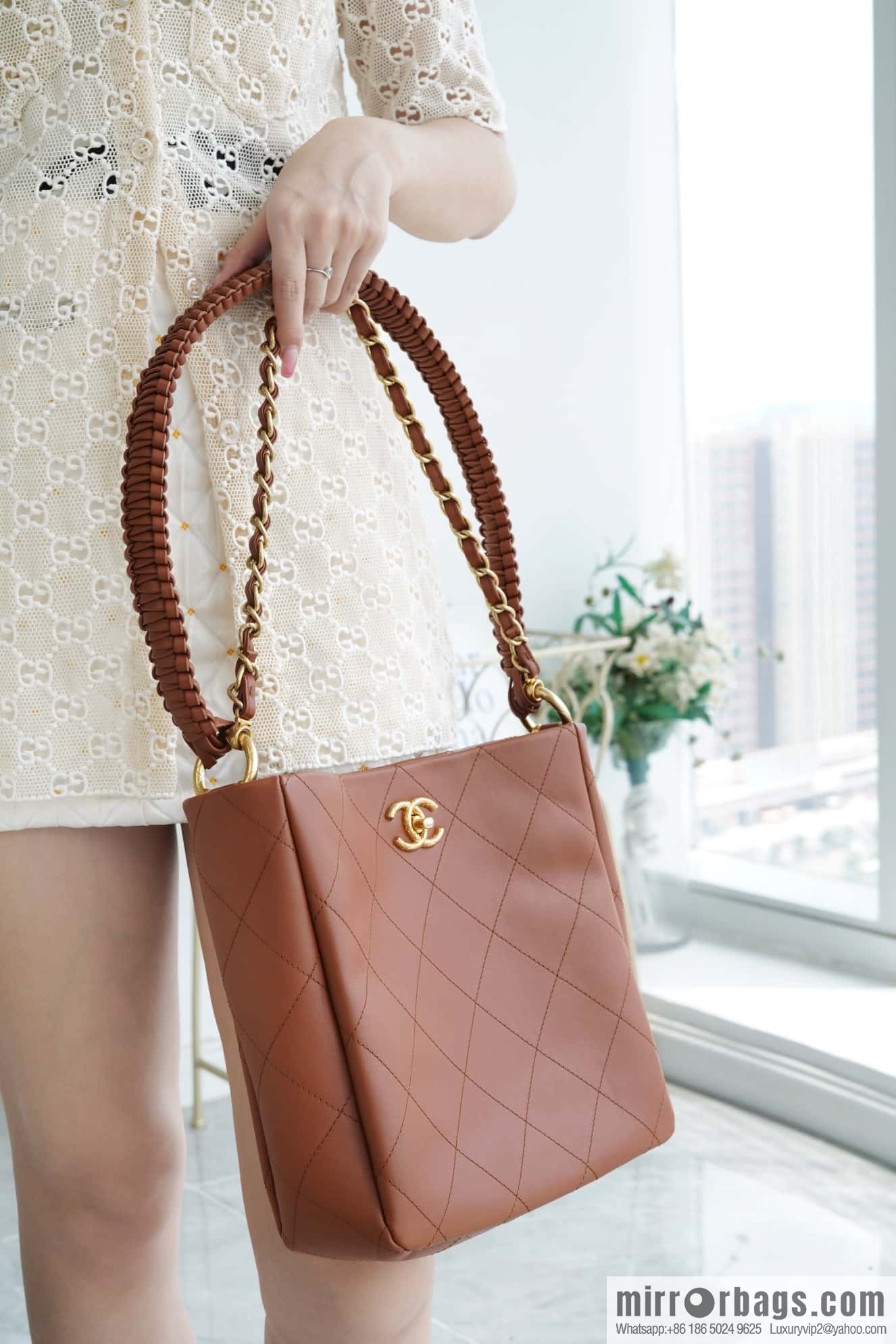 CHANEL 23A New HOBO hippie bag AS4210 caramel color