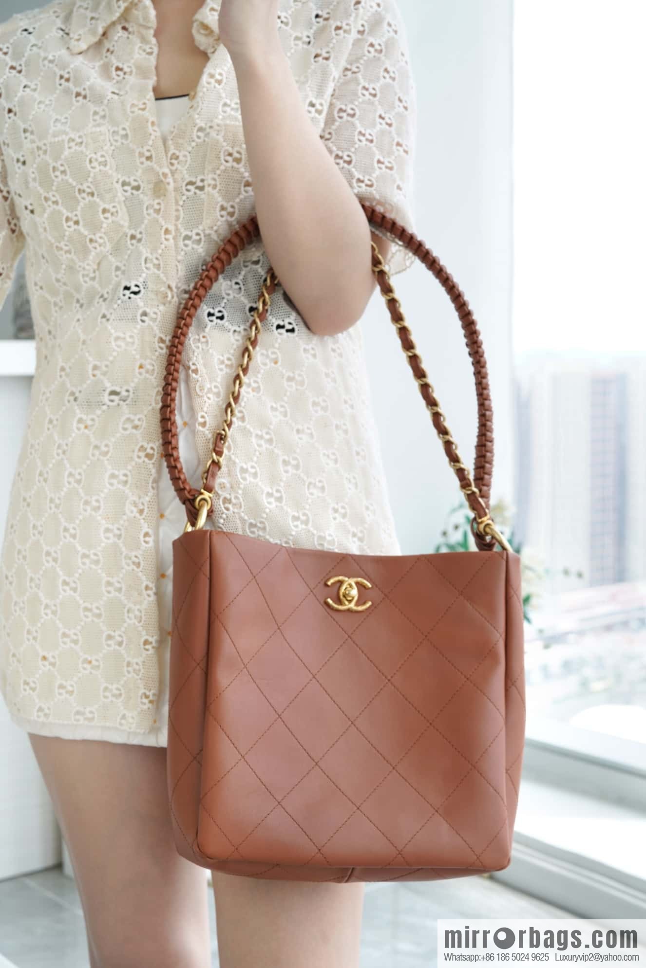 CHANEL 23A New HOBO hippie bag AS4210 caramel color