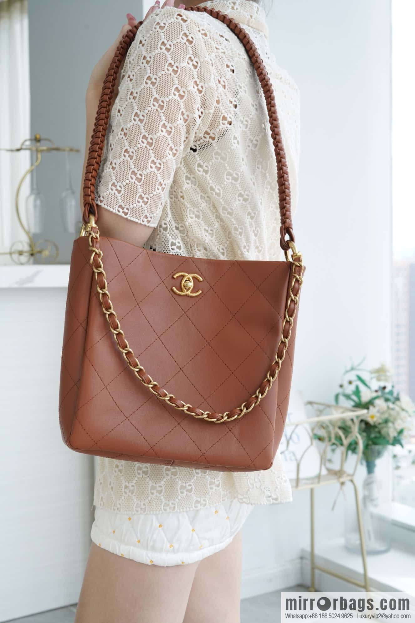 CHANEL 23A New HOBO hippie bag AS4210 caramel color