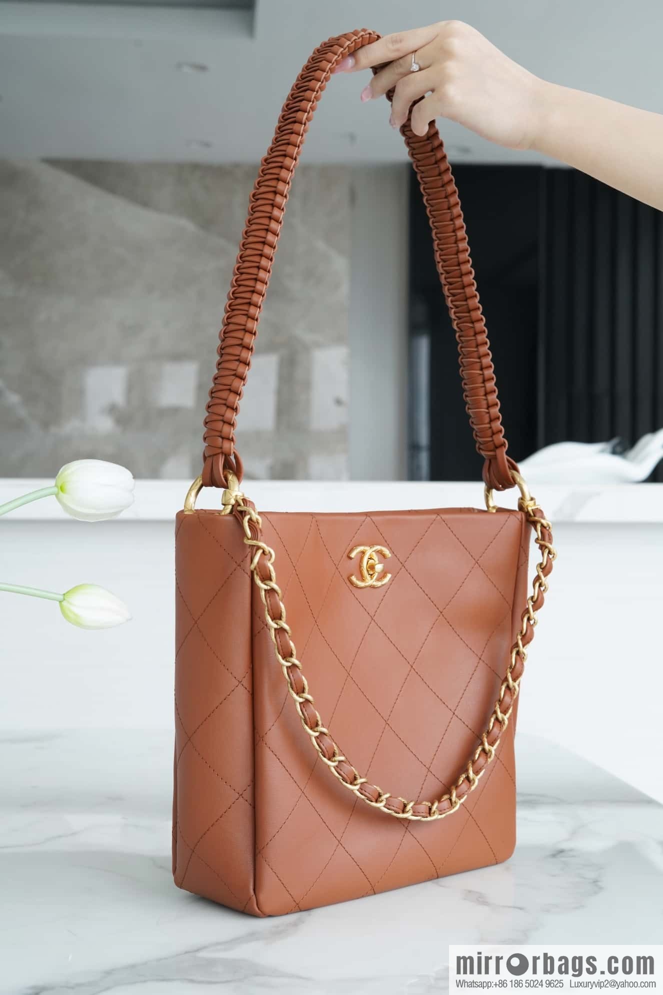 CHANEL 23A New HOBO hippie bag AS4210 caramel color