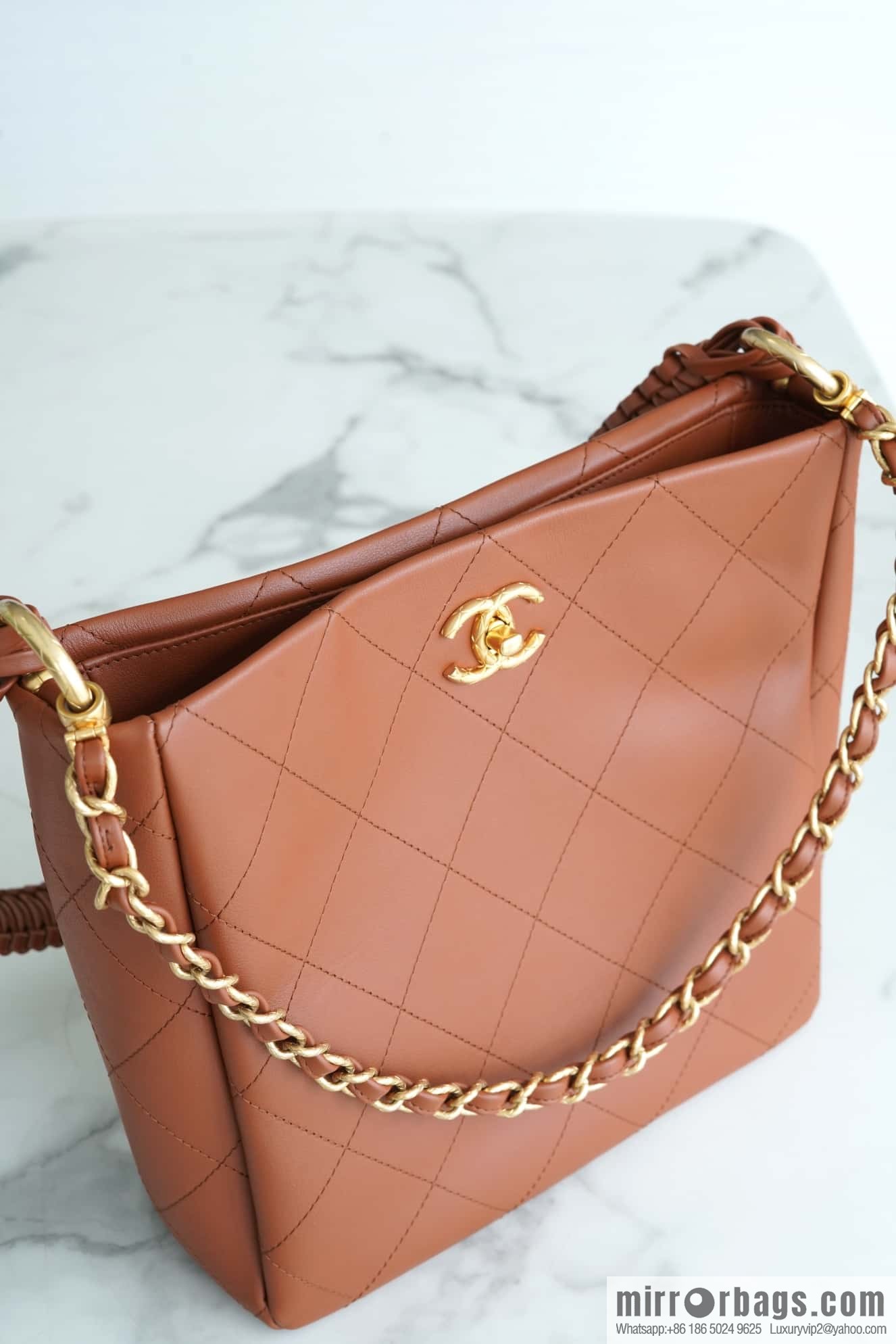 CHANEL 23A New HOBO hippie bag AS4210 caramel color