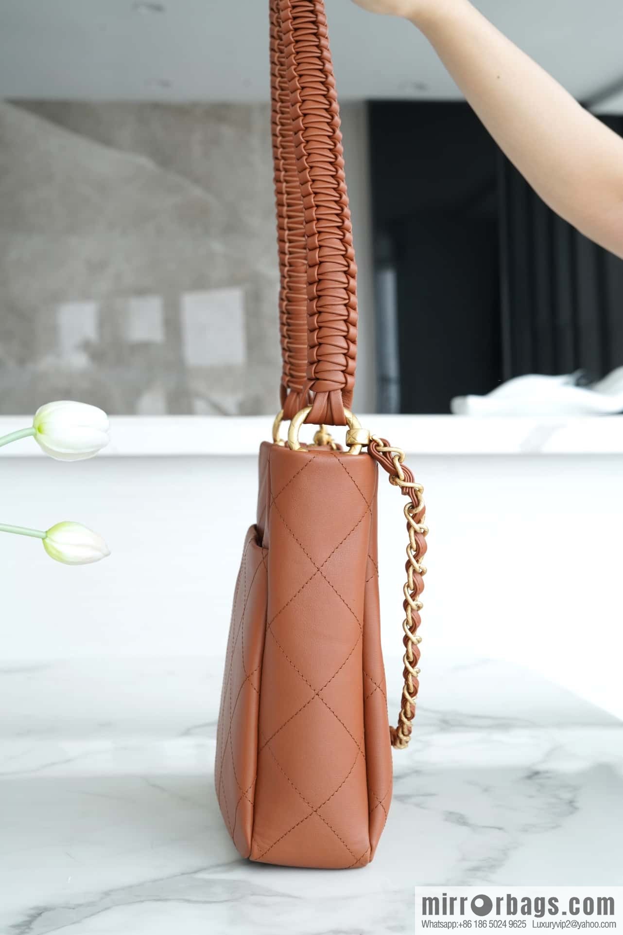 CHANEL 23A New HOBO hippie bag AS4210 caramel color