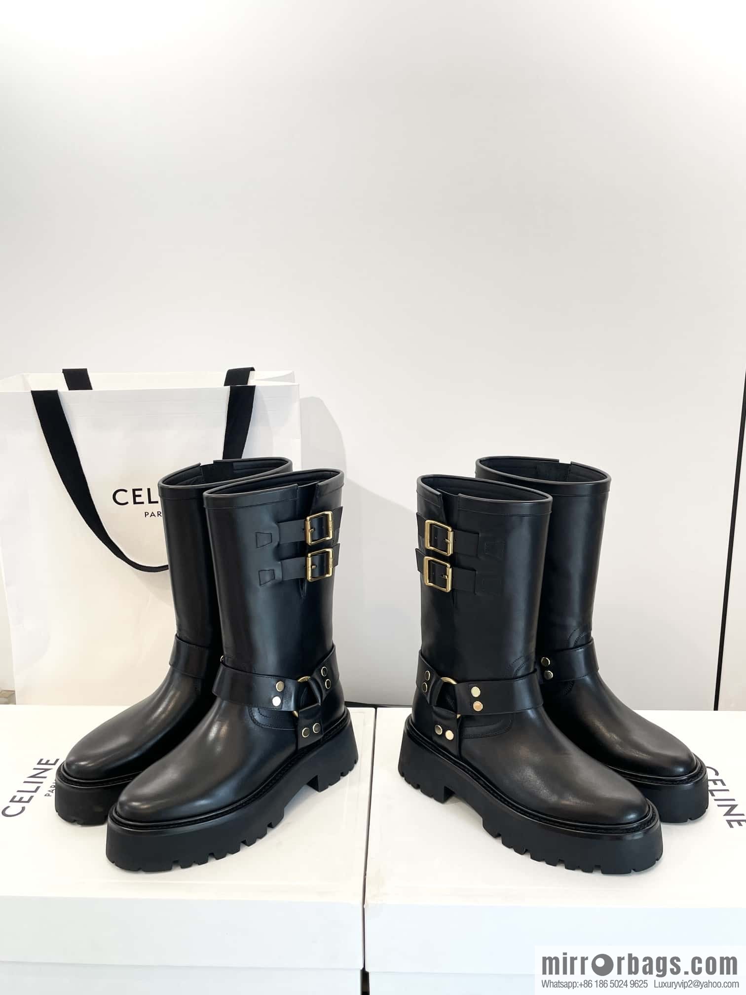 CELINE autumn and winter mid-tube thick-soled knight locomotive boots