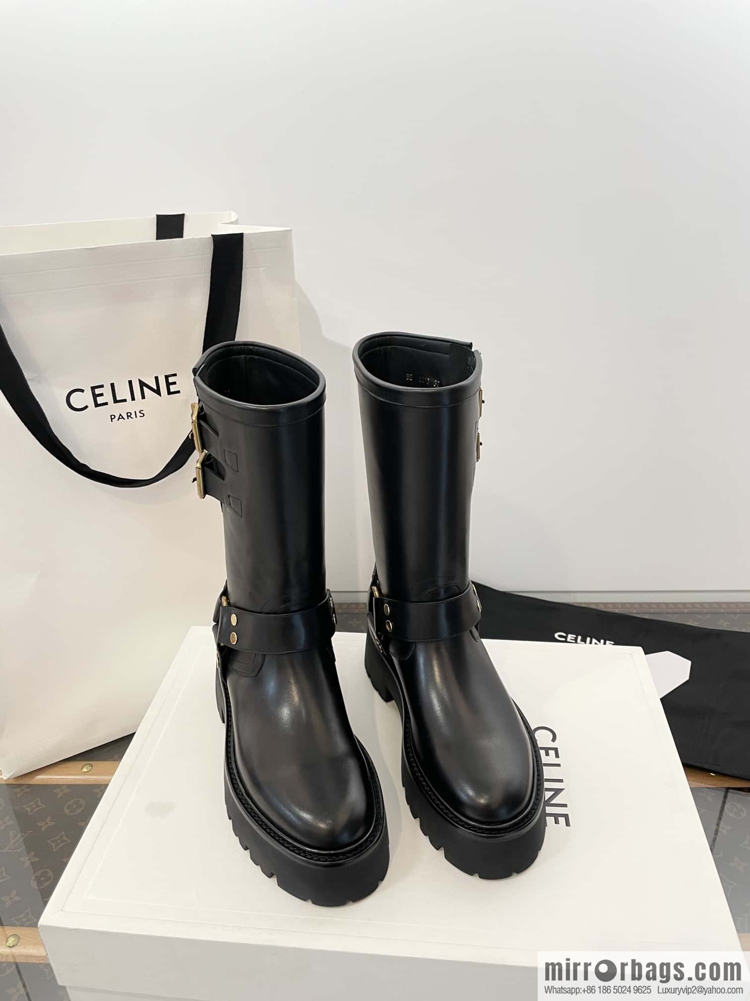 CELINE autumn and winter mid-tube thick-soled knight locomotive boots