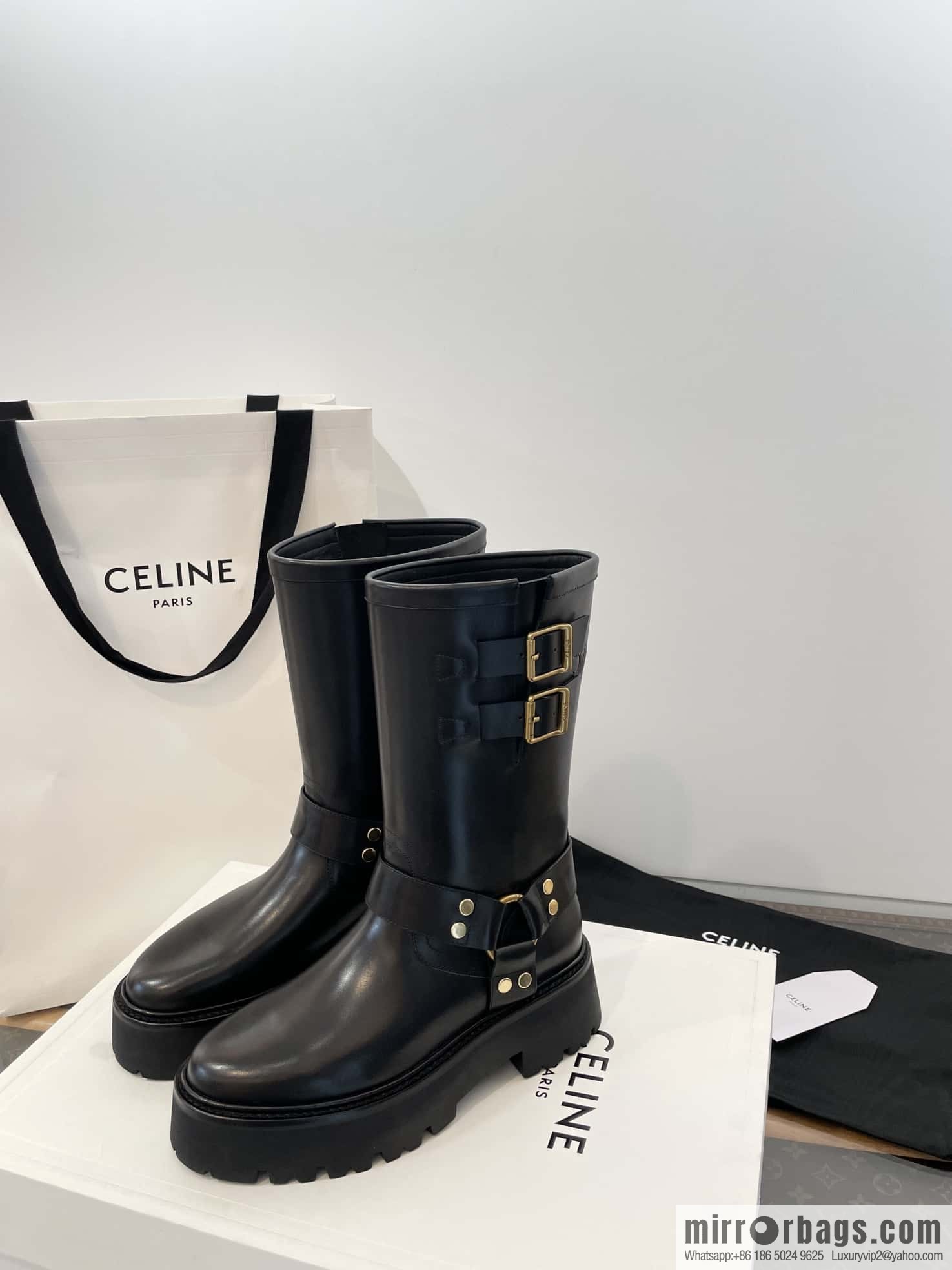 CELINE autumn and winter mid-tube thick-soled knight locomotive boots