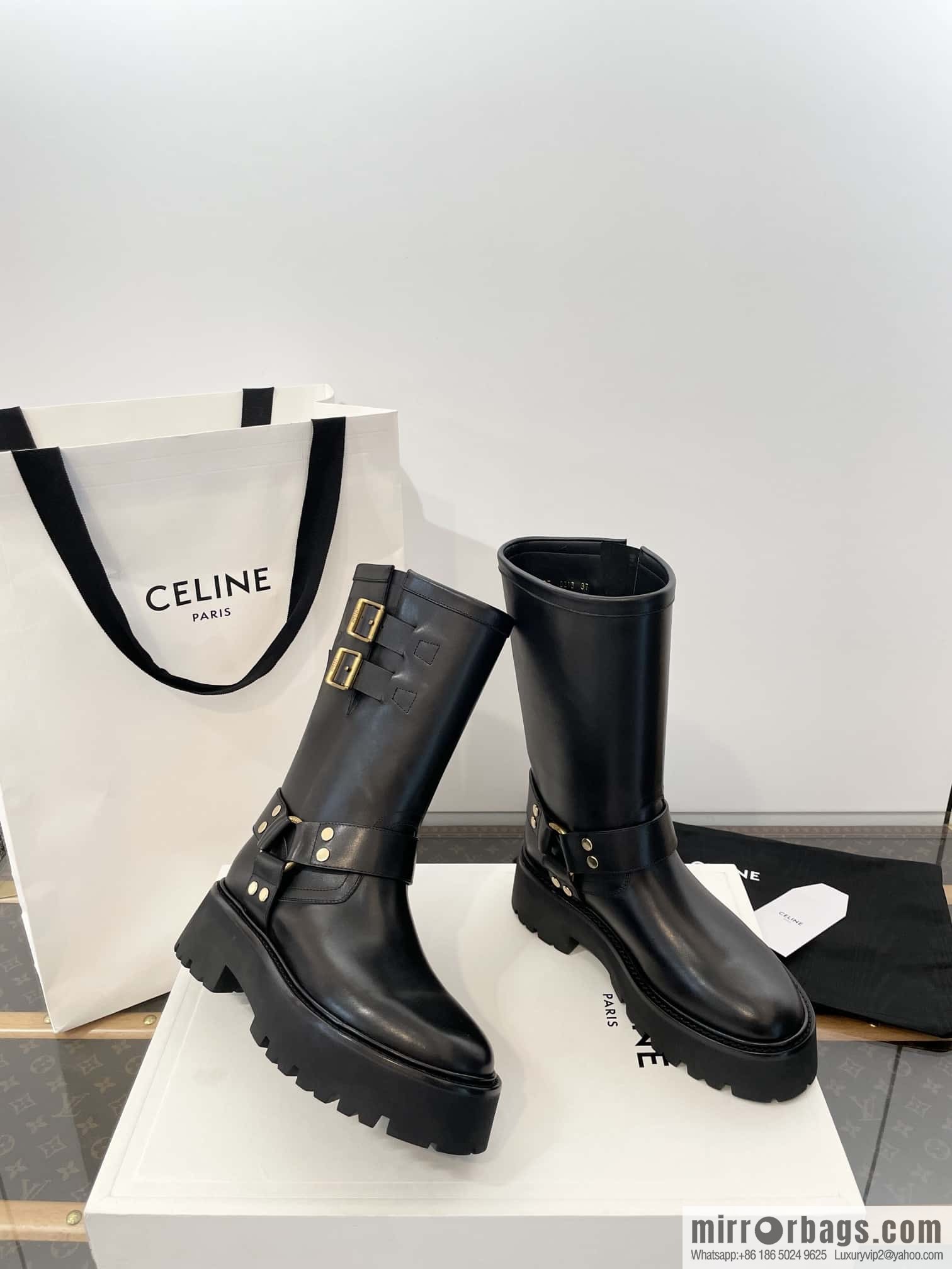 CELINE autumn and winter mid-tube thick-soled knight locomotive boots