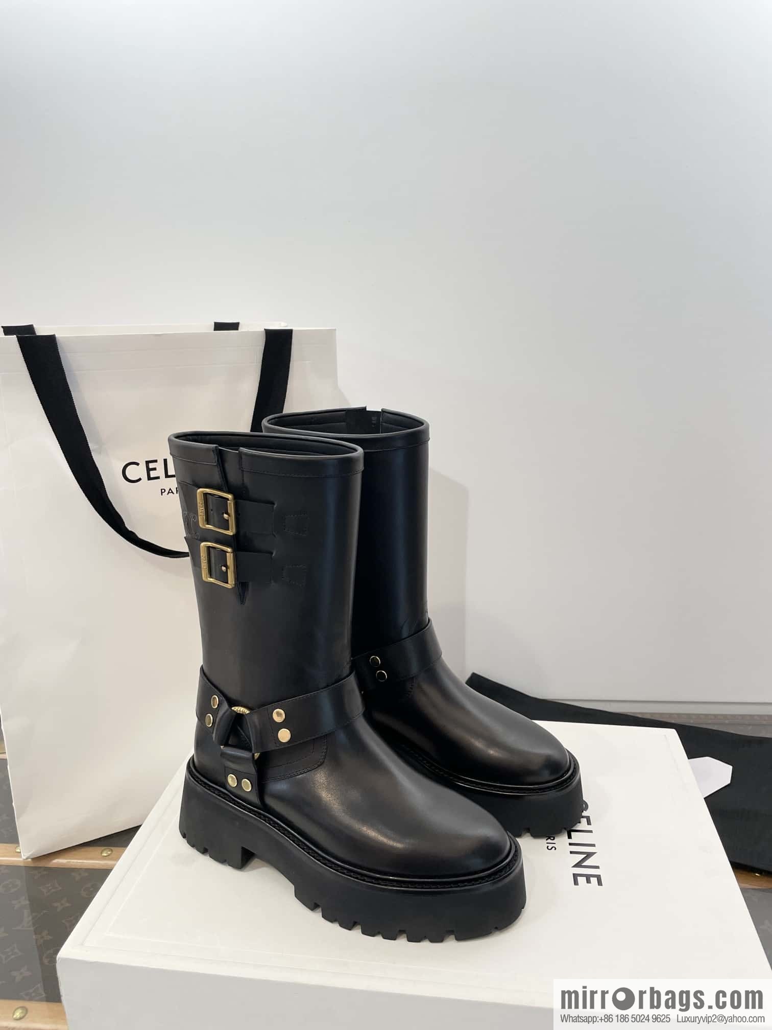 CELINE autumn and winter mid-tube thick-soled knight locomotive boots