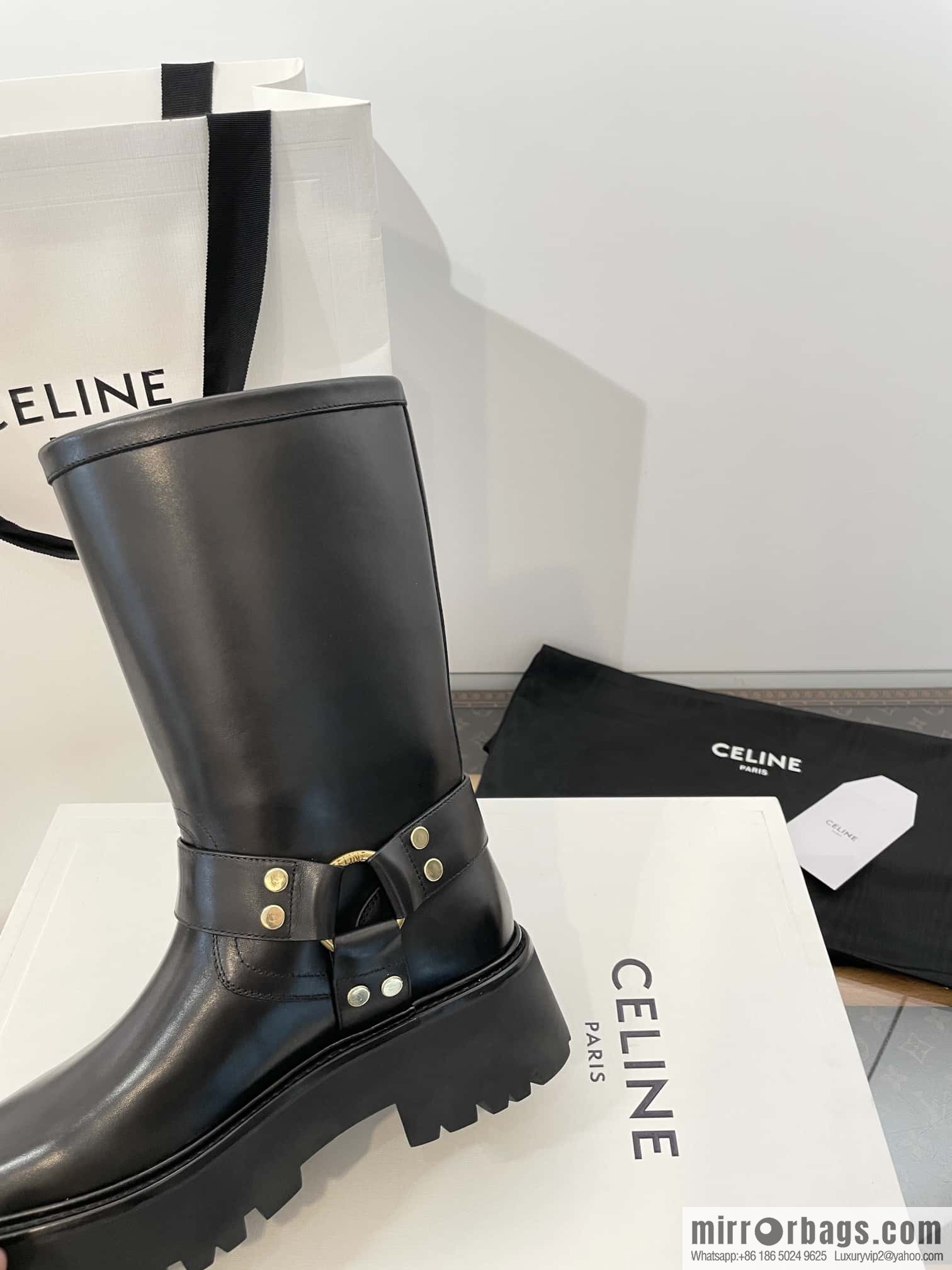 CELINE autumn and winter mid-tube thick-soled knight locomotive boots