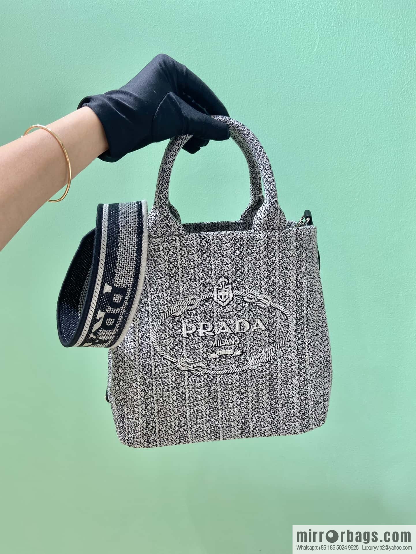 Prada embroidery tote bag 1BA343