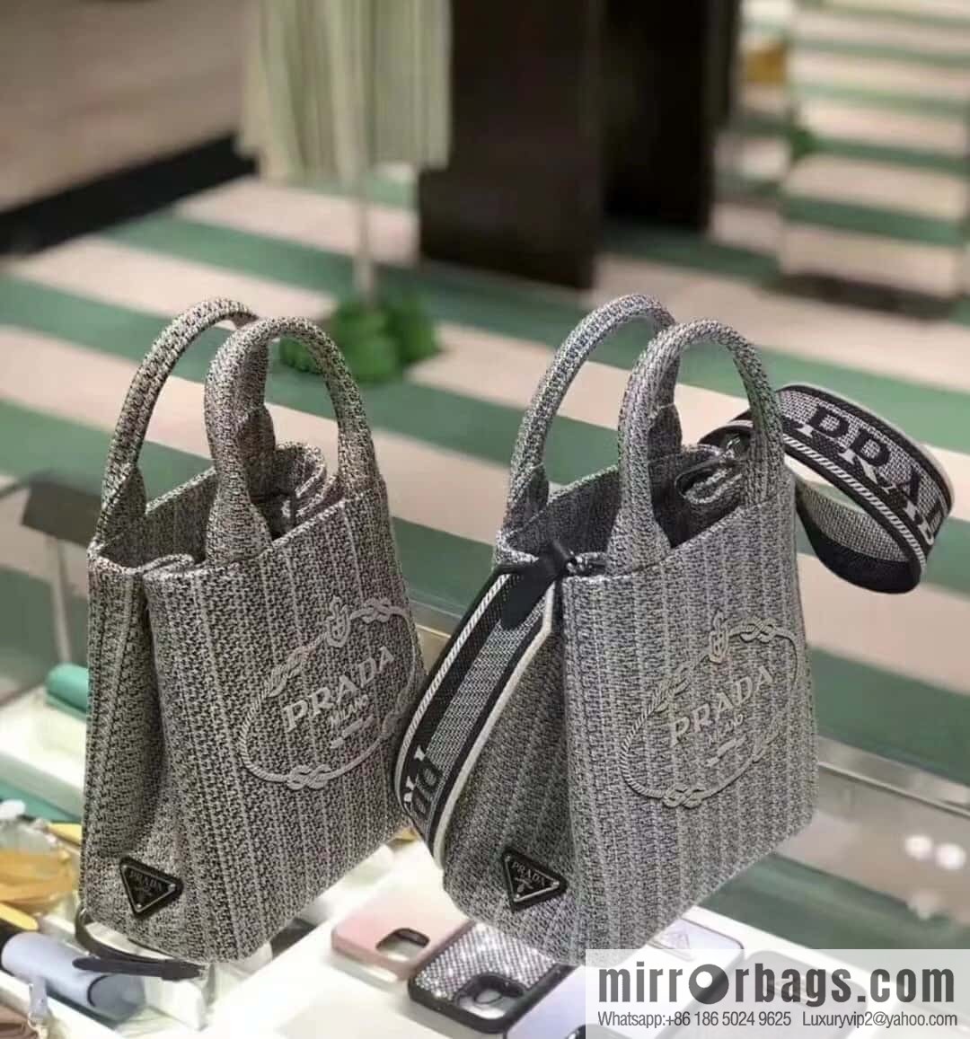 PRADA Prada embroidery tote bag 1BA343 blue