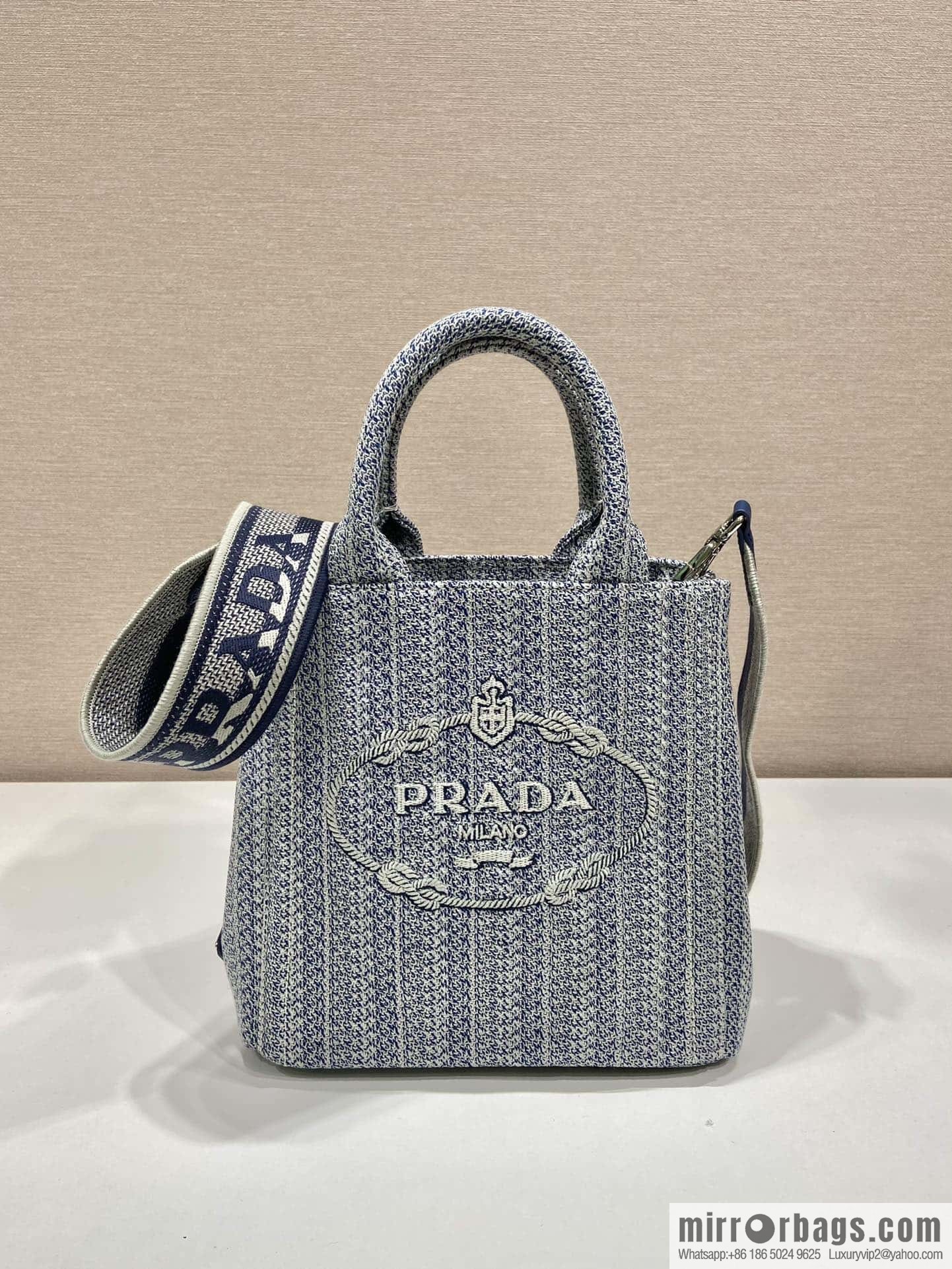 PRADA Prada embroidery tote bag 1BA343 blue