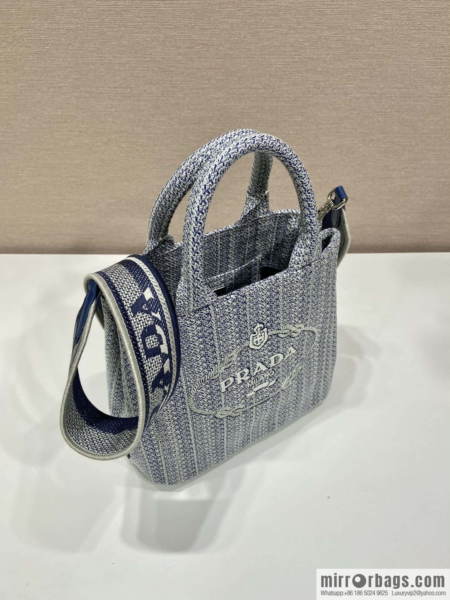 PRADA Prada embroidery tote bag 1BA343 blue