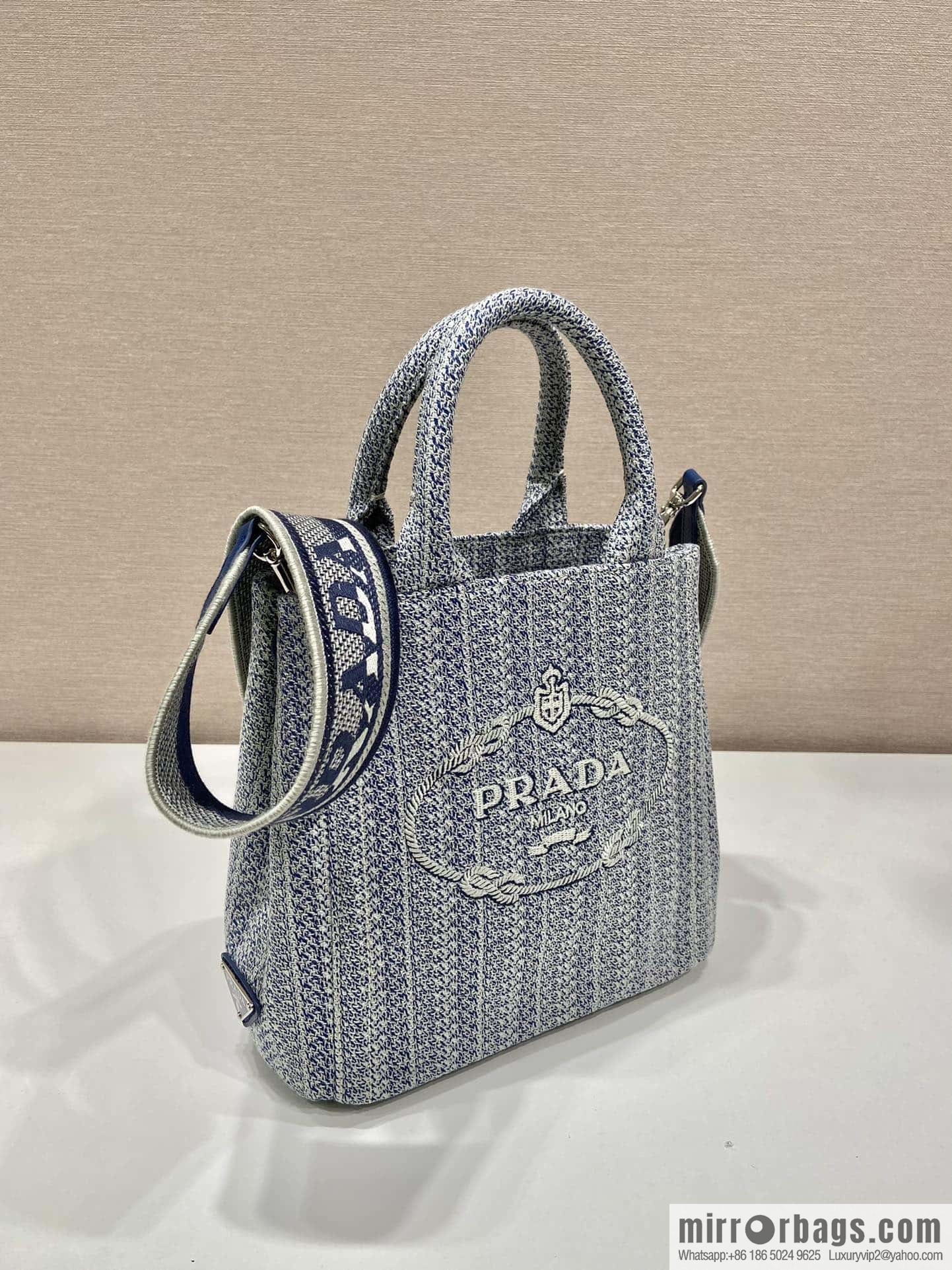 PRADA Prada embroidery tote bag 1BA343 blue