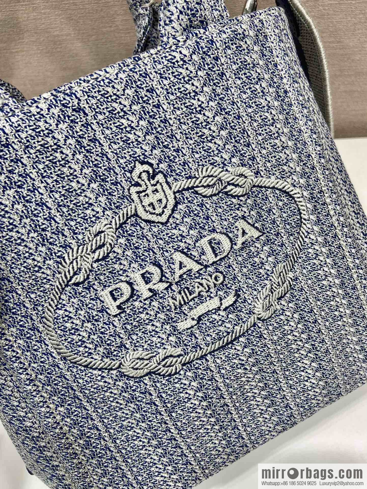 PRADA Prada embroidery tote bag 1BA343 blue