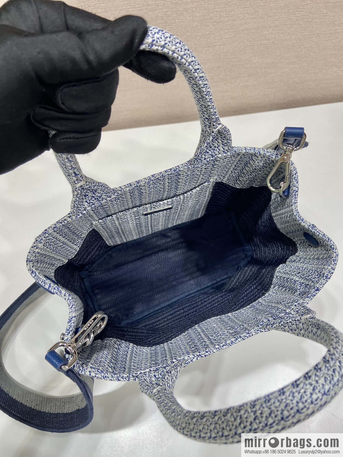 PRADA Prada embroidery tote bag 1BA343 blue