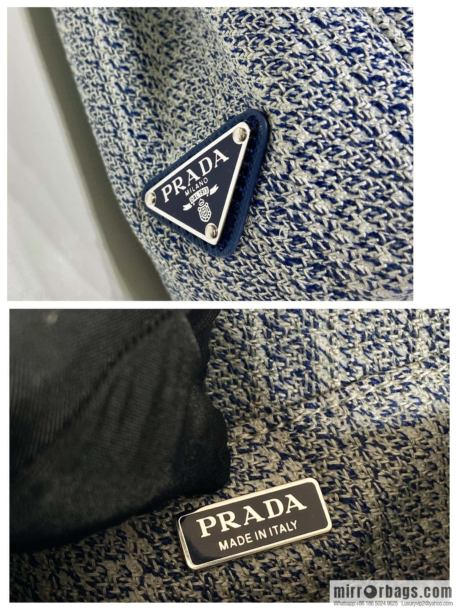 PRADA Prada embroidery tote bag 1BA343 blue