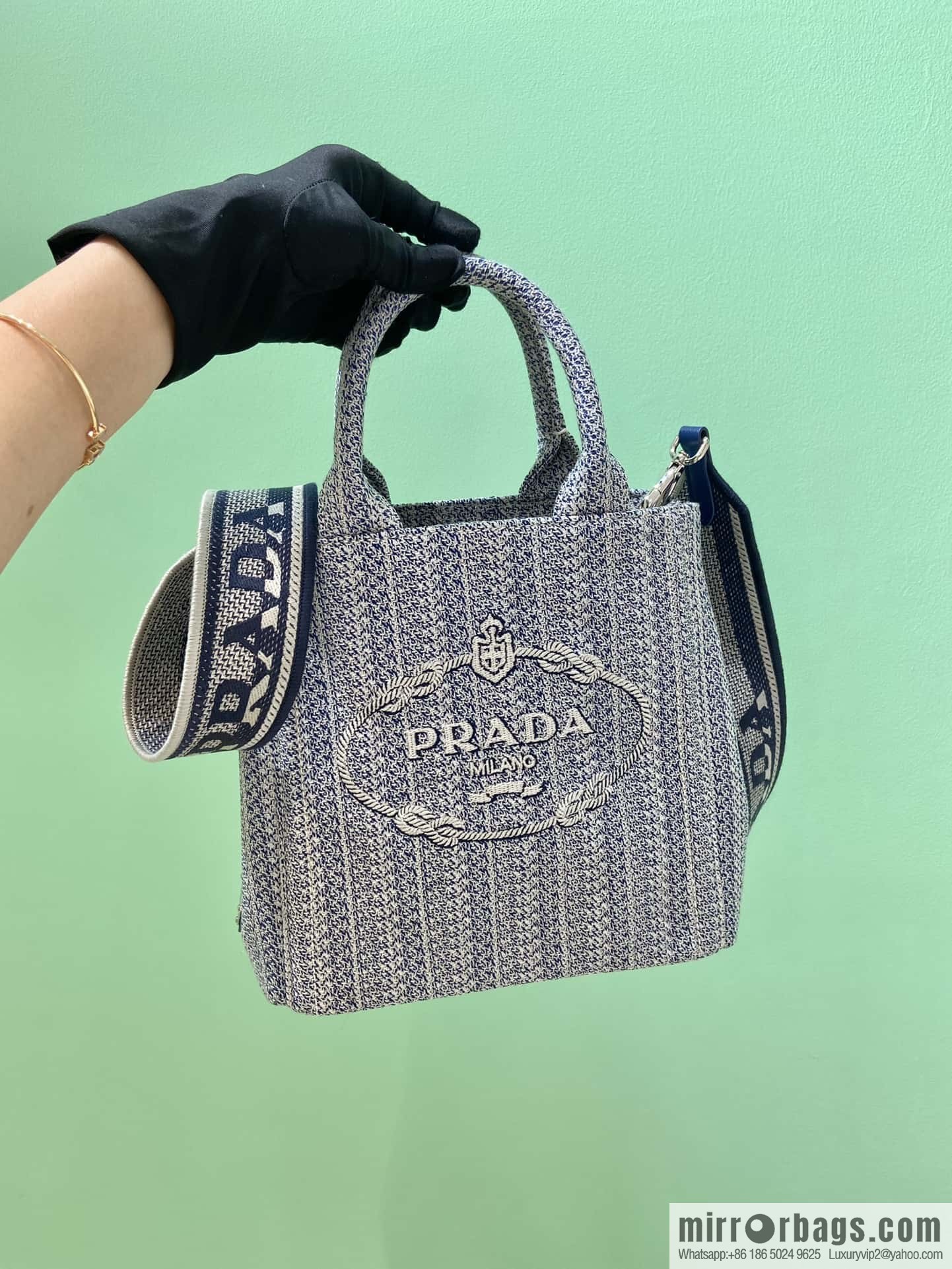 PRADA Prada embroidery tote bag 1BA343 blue