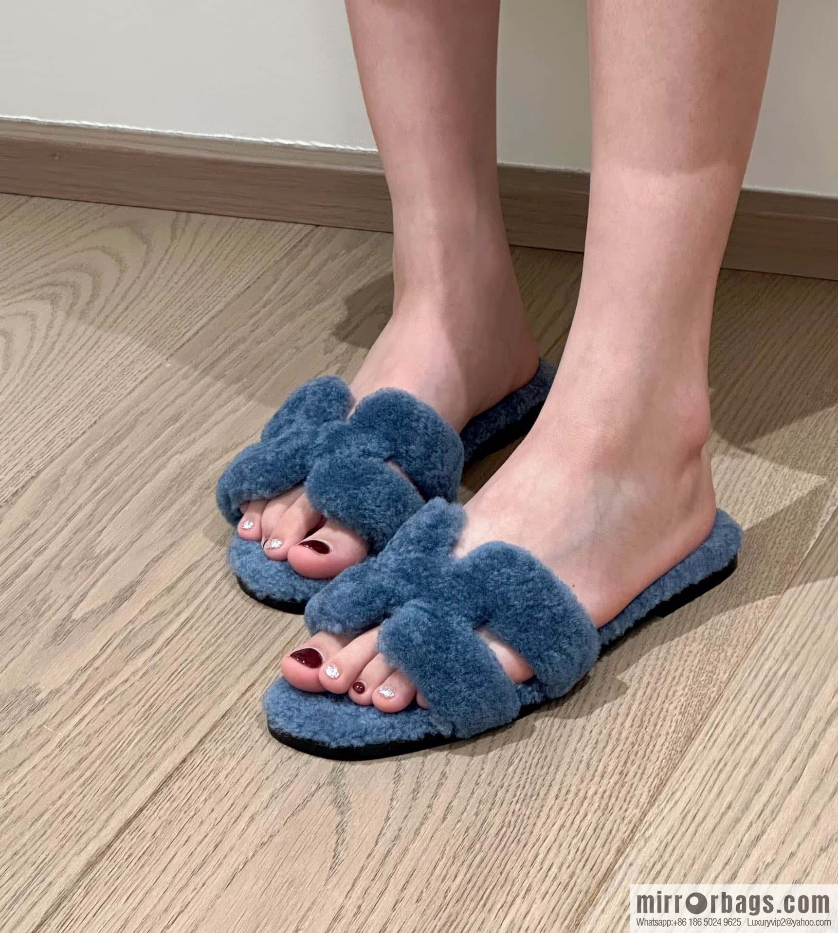 Hermès Lamb Fur H Slippers