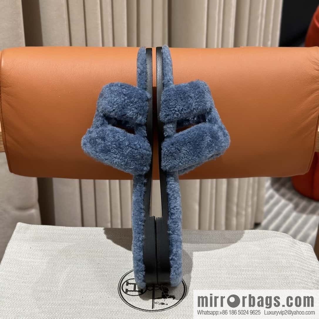 Hermès Lamb Fur H Slippers