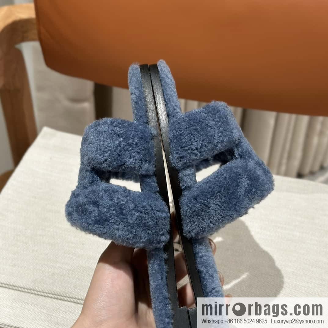 Hermès Lamb Fur H Slippers