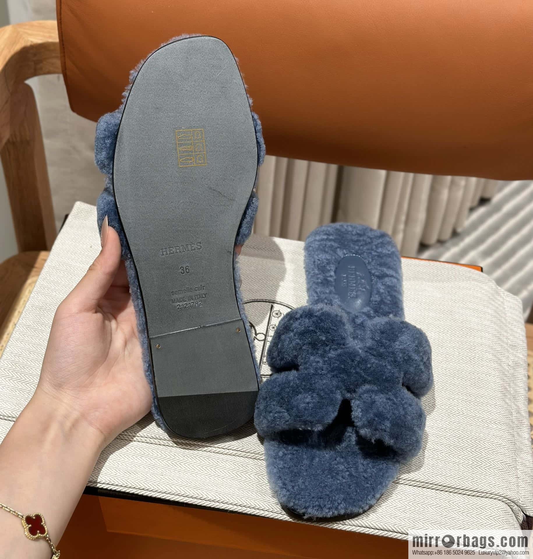 Hermès Lamb Fur H Slippers